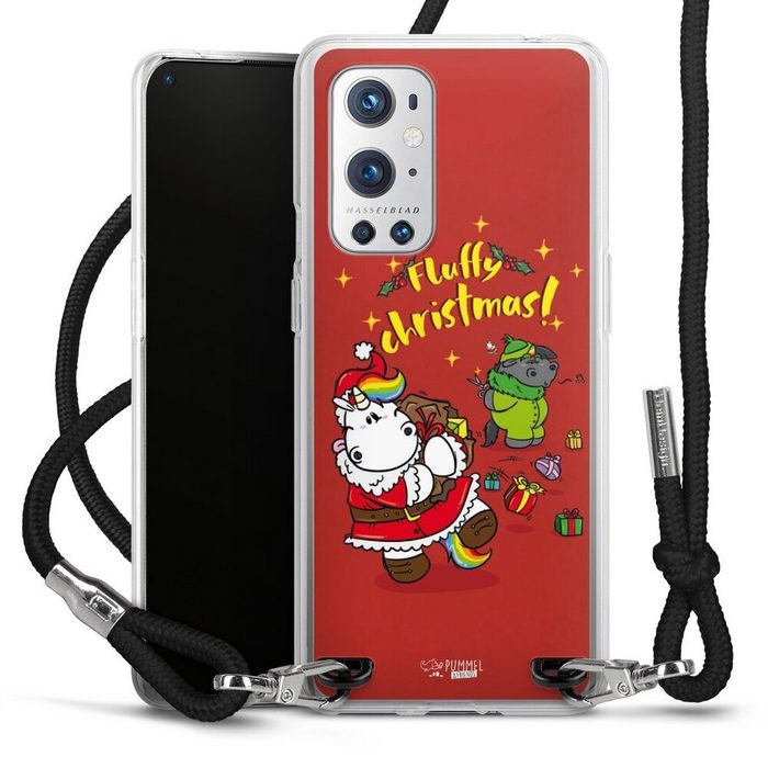 DeinDesign Handyhülle Pummeleinhorn Fluffy Christmas Red OnePlus 9 Pro Handykette Hülle mit Band Case zum Umhängen