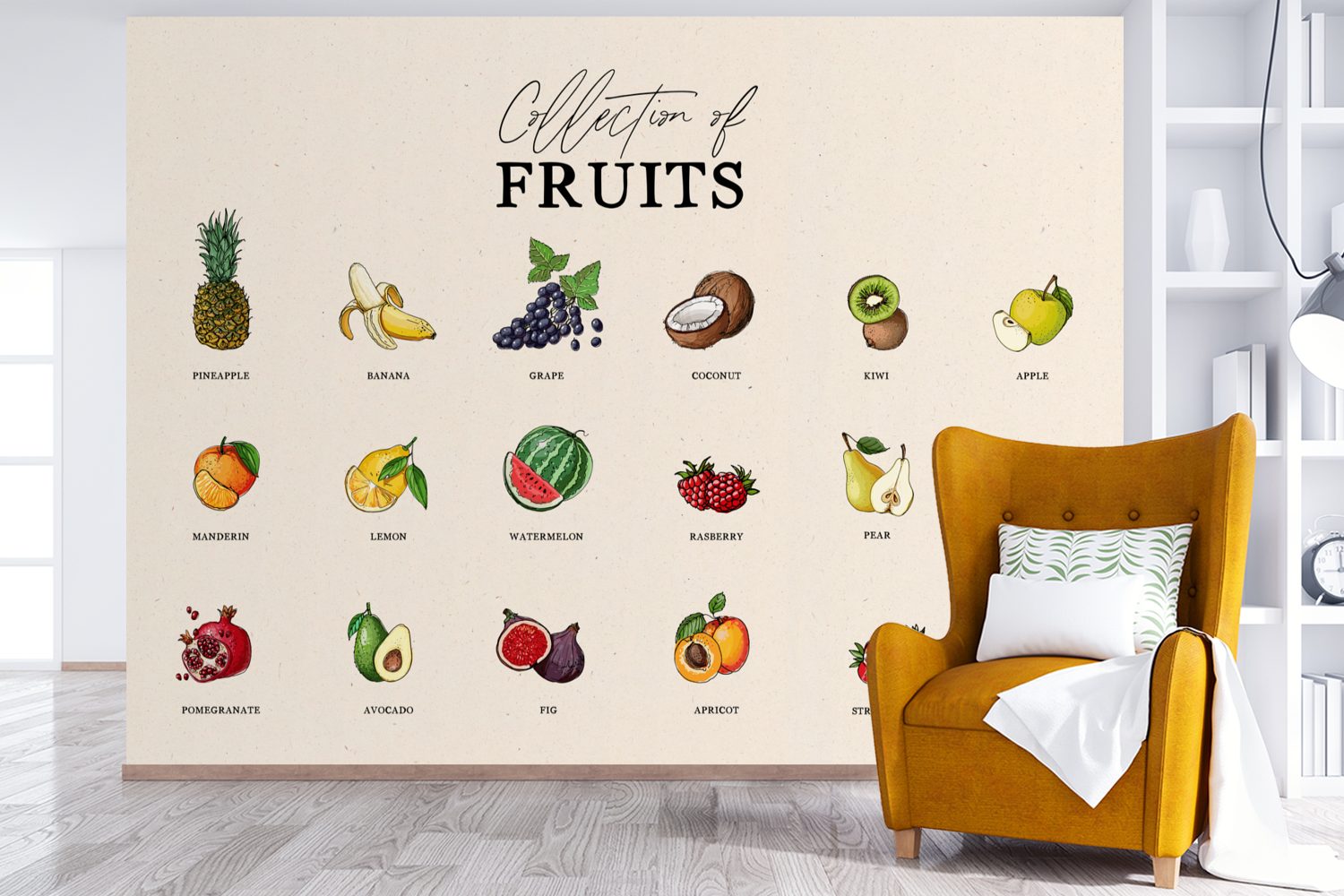 MuchoWow Fototapete Obst bedruckt, - (6 - für Matt, Wallpaper Wohnzimmer, Vinyl Tapete Schlafzimmer, Kinderzimmer, St), Lebensmittel, Küche