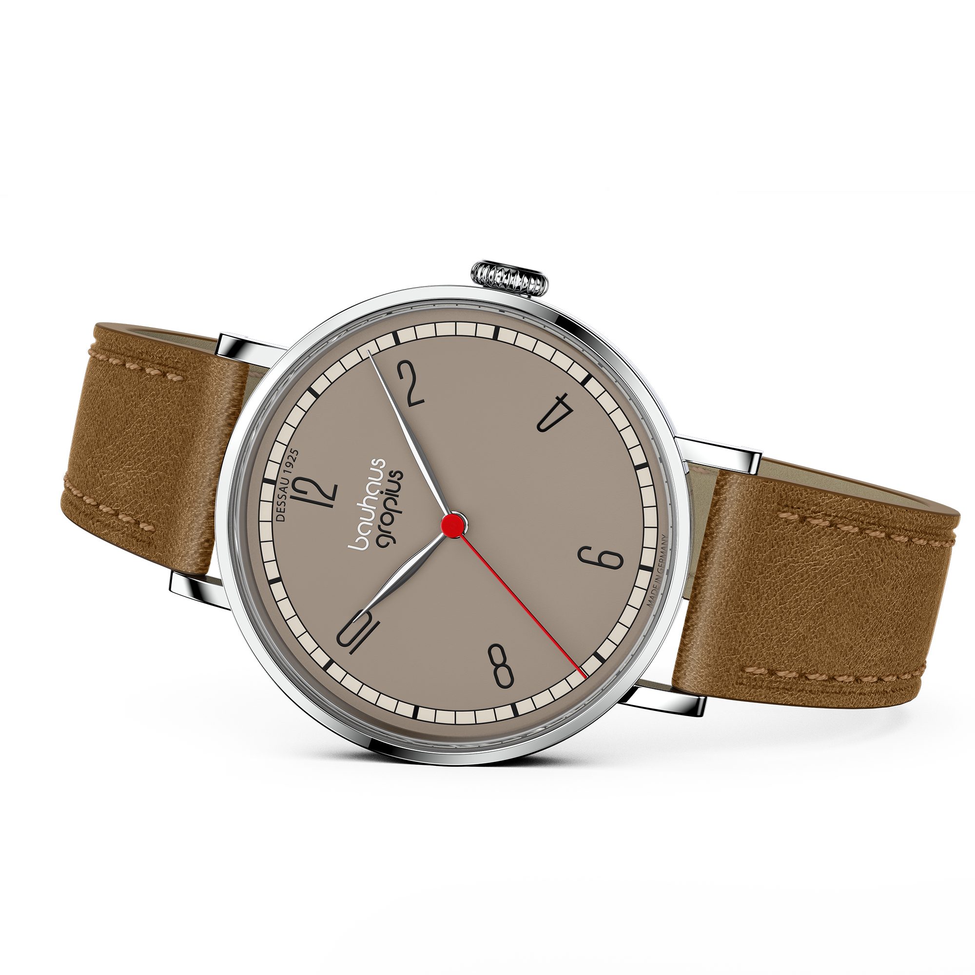 Walter Gropius Quarzuhr Made in Germany, Damenuhr, Herrenuhr, Unisex, Saphirglas - WGN 003-02, Armbanduhr, Lederarmband, Edelstahlgehäuse, New Bauhaus Dessau 1925