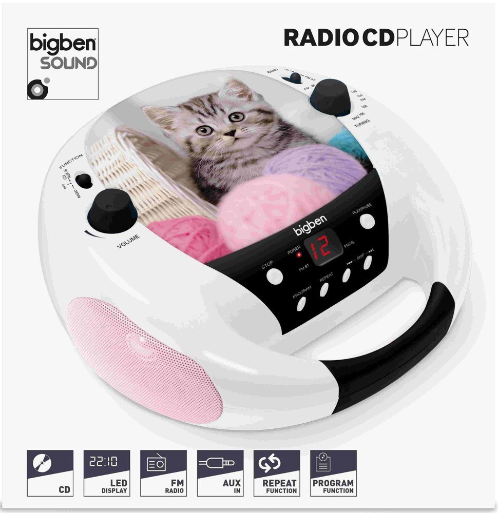 BigBen tragbarer CD Player FM CD52 AU358735 mit CD-Player AUX-IN III Radio Cats Katzen