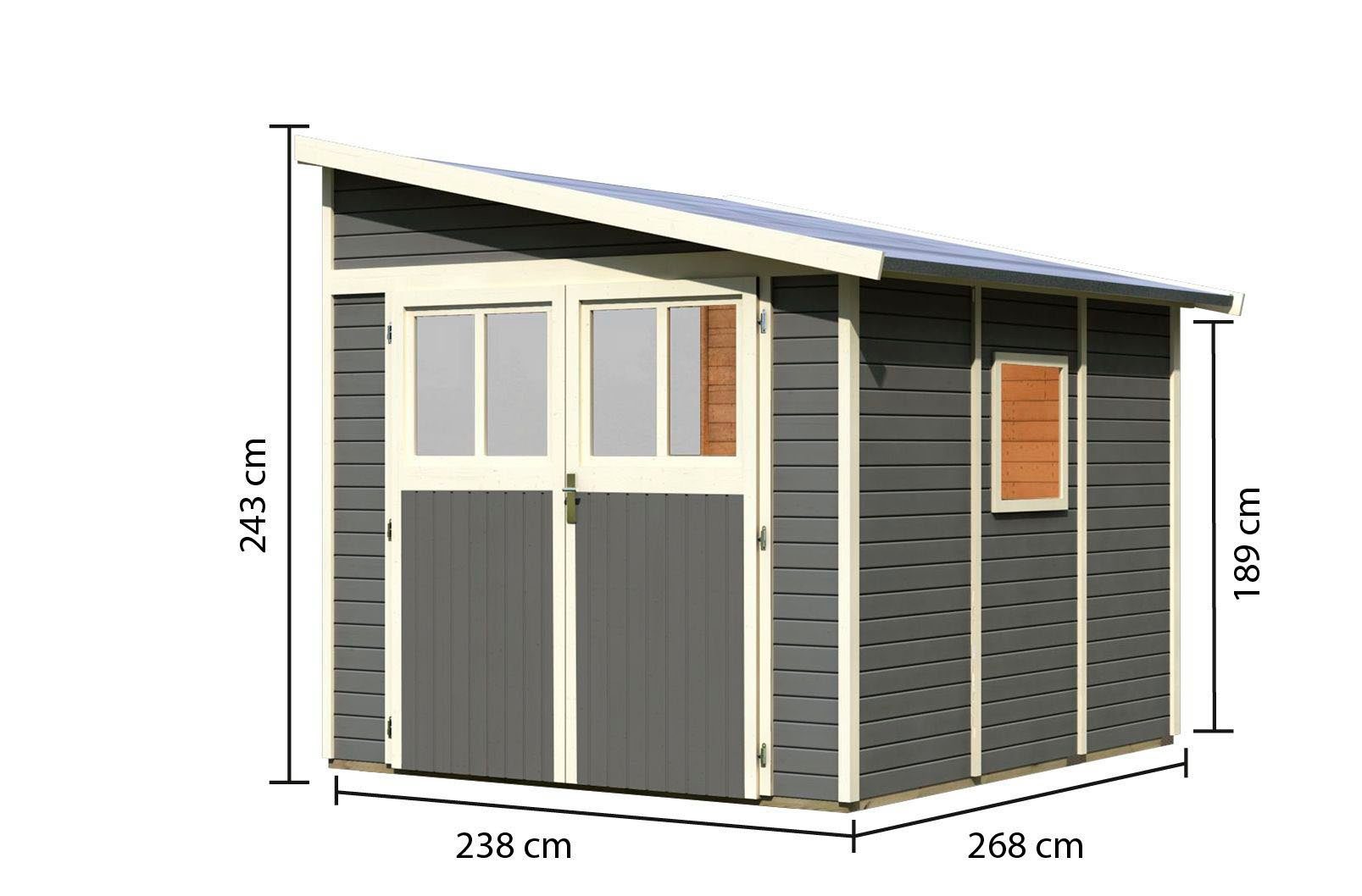 BxT: Bodensee oder 3, Gartenhaus naturbelassen terragrau KONIFERA 255x232 cm,