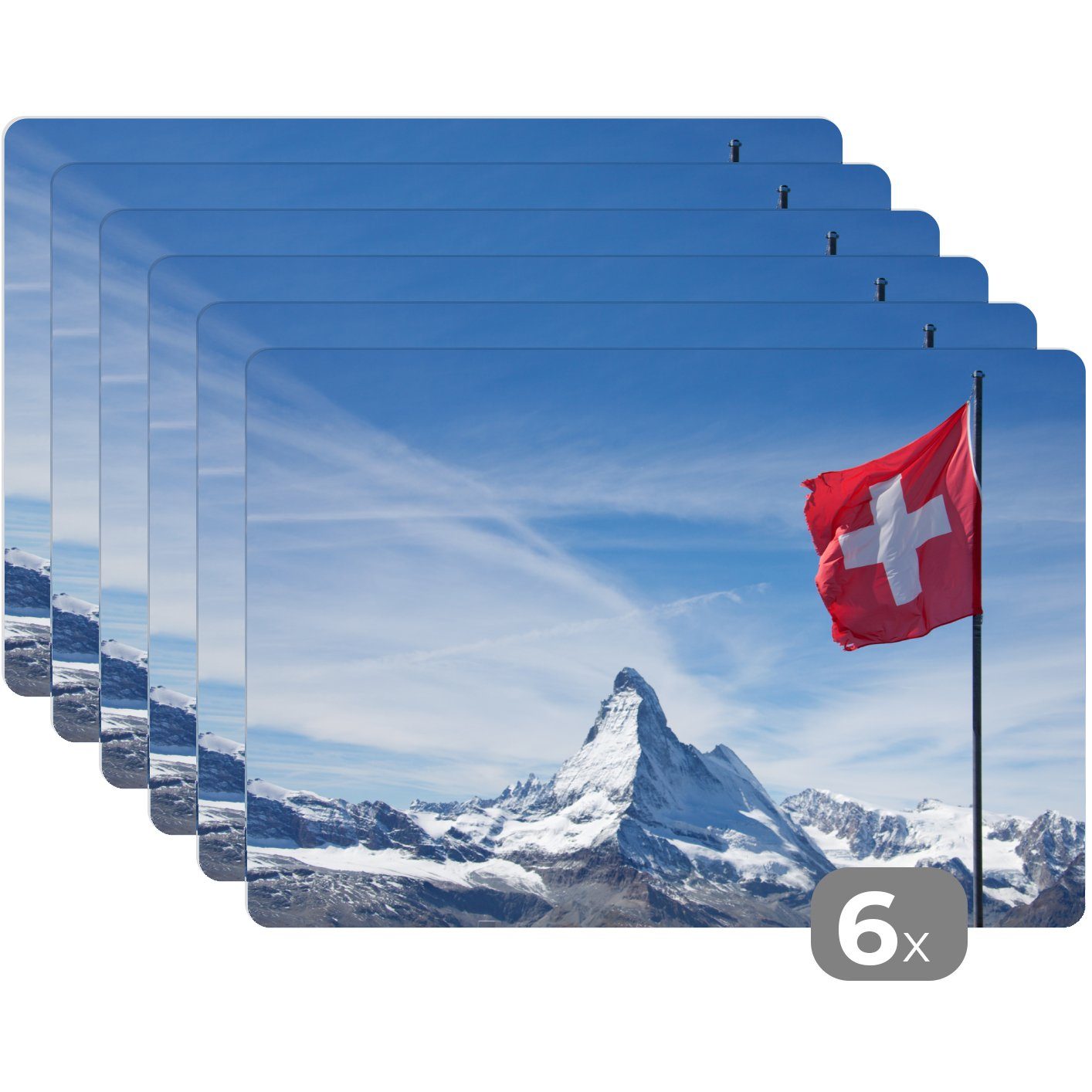 (6-St), Platzdecken, Schweiz, Platzset, in Matterhorn Flagge MuchoWow, Schweizer Tischmatten, der Schmutzabweisend Platzmatte, Platzset, am