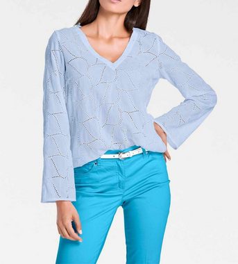 Ashley Brooke by heine Shirtbluse Ashley Brooke Damen Designer-Tunika mit Hohlsaumstickerei, blau