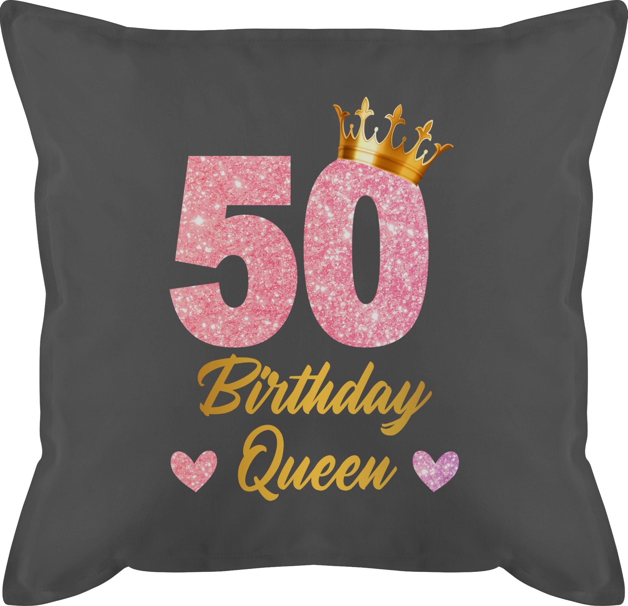 Shirtracer Dekokissen 50 Birthday Queen Geburtstags Königin Geburtstagsgeschenk 50, 50. Geburtstag Kissen 2 Grau