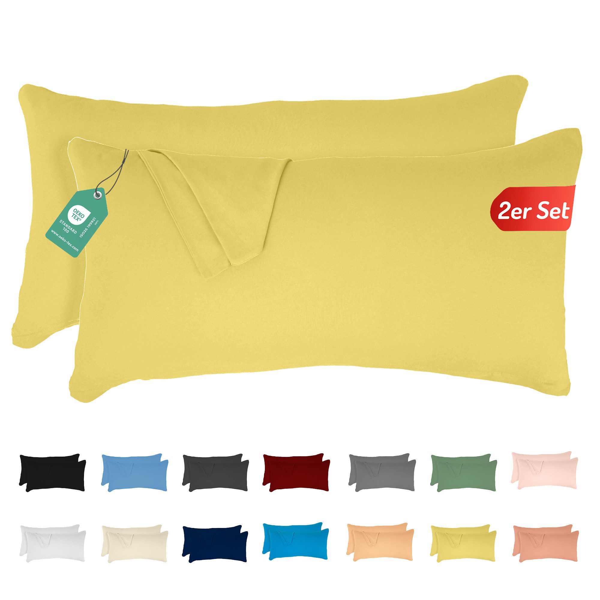 livessa Kissenbezug 2er Set Kissenbezug - Verdeckter Reißverschluss - Kopfkissenbezug, %100 Baumwolle Jersey Stoff 140 g/m², Ultra Weich und Atmungsaktiv