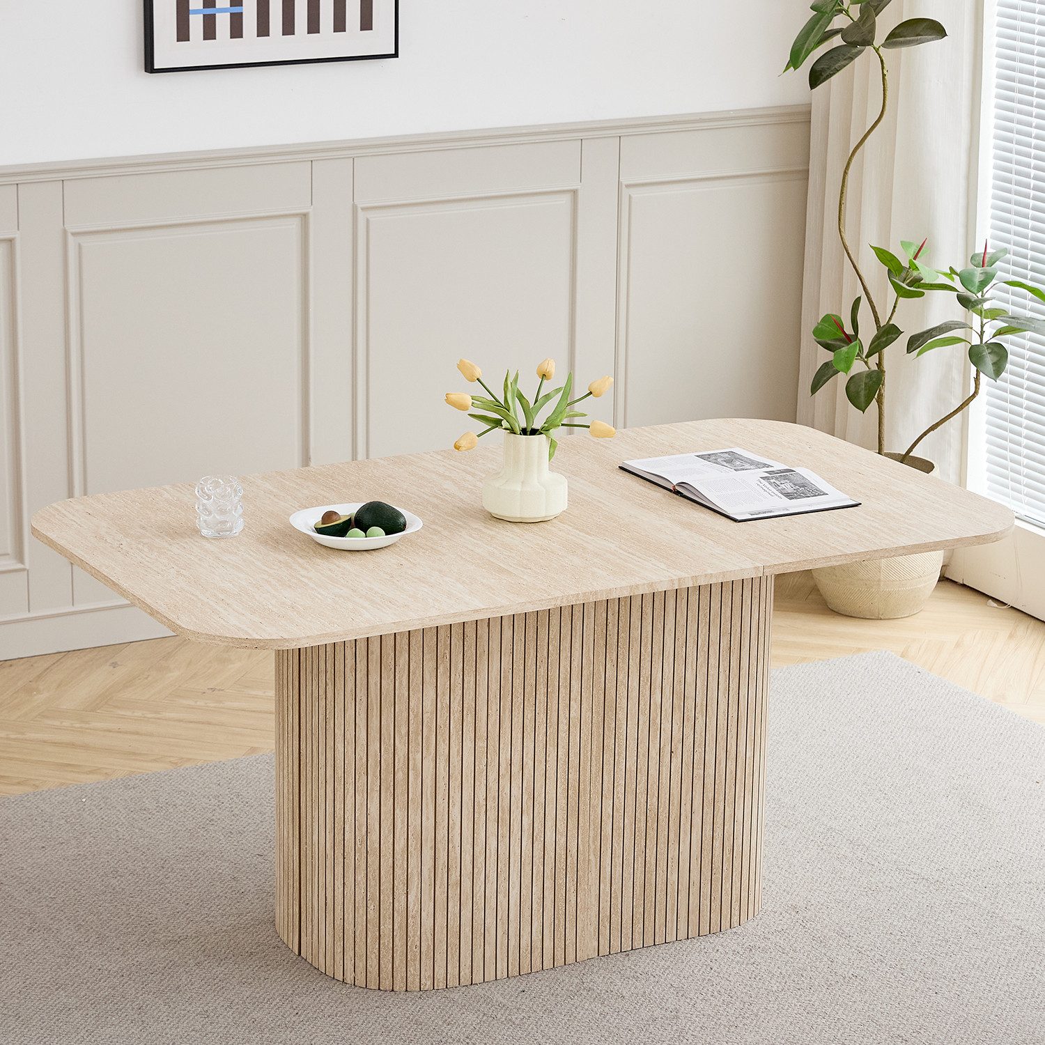 GrandCA HOME Esstisch Moderner rechteckiger Esstisch, MDF, Holzmaserung-Design (1-St), 160 × 90 cm, Gelb