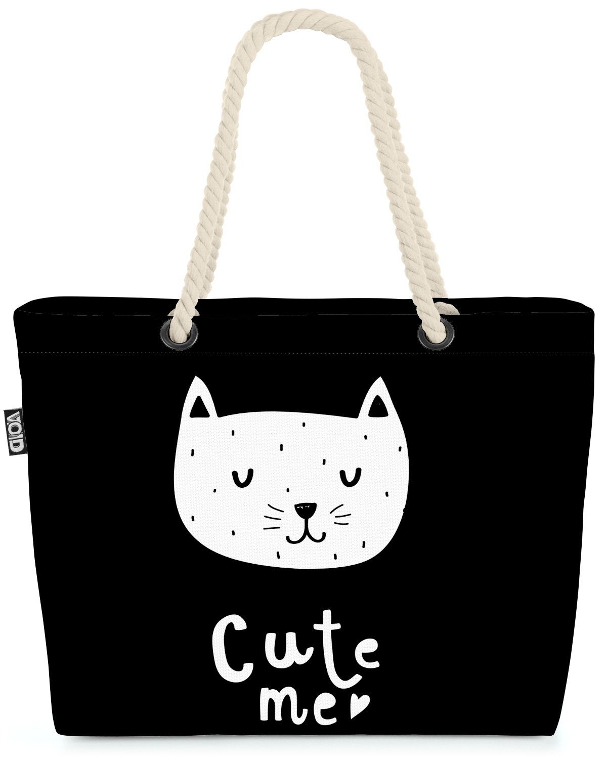 VOID Strandtasche Tier Süß Zeichn Tier Katze Cartoon Karte Cartoon Schwarz Weiss (1-tlg), Grafik