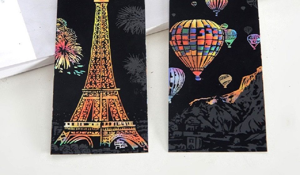 101DIYStudio Kreativset Kratzbilder Scratch Card 12 Stück, Stilvoll und Einzigartig, (16 cm x 7 cm, Inkl. Stift), Verschiedene Landschaften