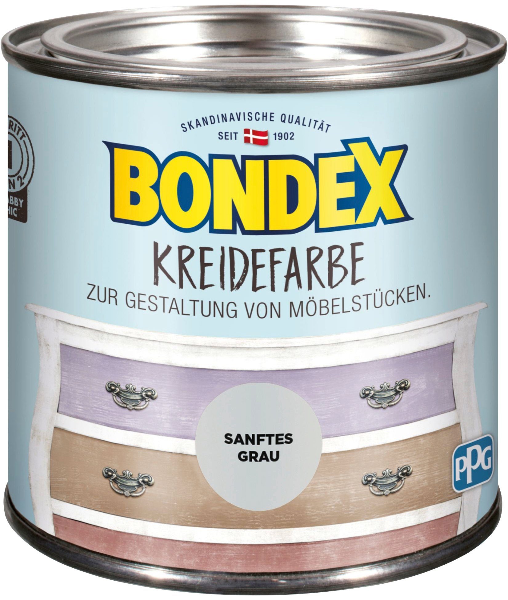Bondex Kreidefarbe KREIDEFARBE, von Möbelstücken, Sanftes 0,5 l zur Gestaltung Grau