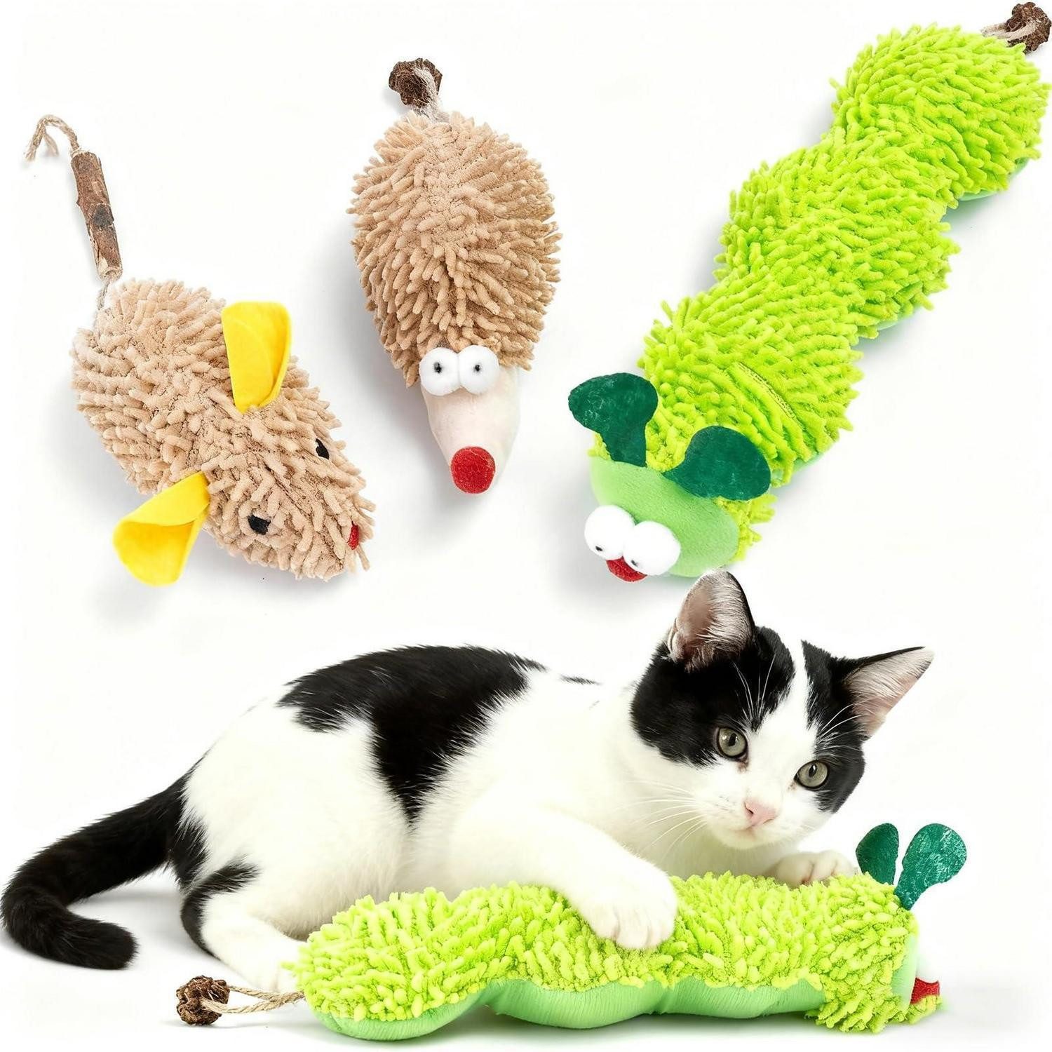 LuxusKollektion Tier-Beschäftigungsspielzeug Katzenspielzeug Plüsch 3er-Set mit Katzenminze, Textil