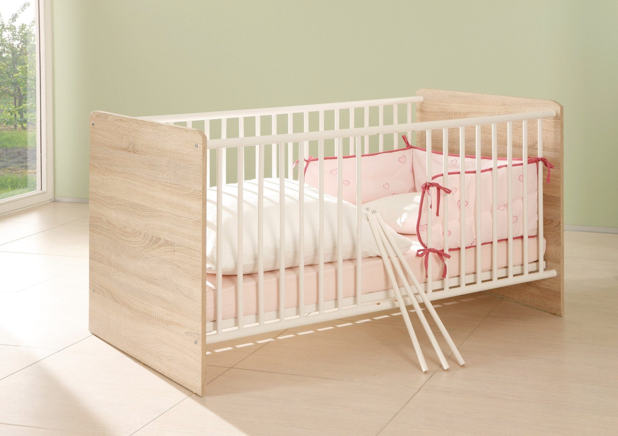 bv-vertrieb Babybett Babybett Kinderbett Sprossenbett Eiche sonoma weiss
