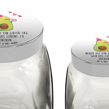 Mr. & Mrs. Panda Vorratsglas L 870ml Avocado Party - Weiß - Geschenk, Süßigkeitenglas, Snackdose, Premium Glas, (1-tlg), Exklusive Motive