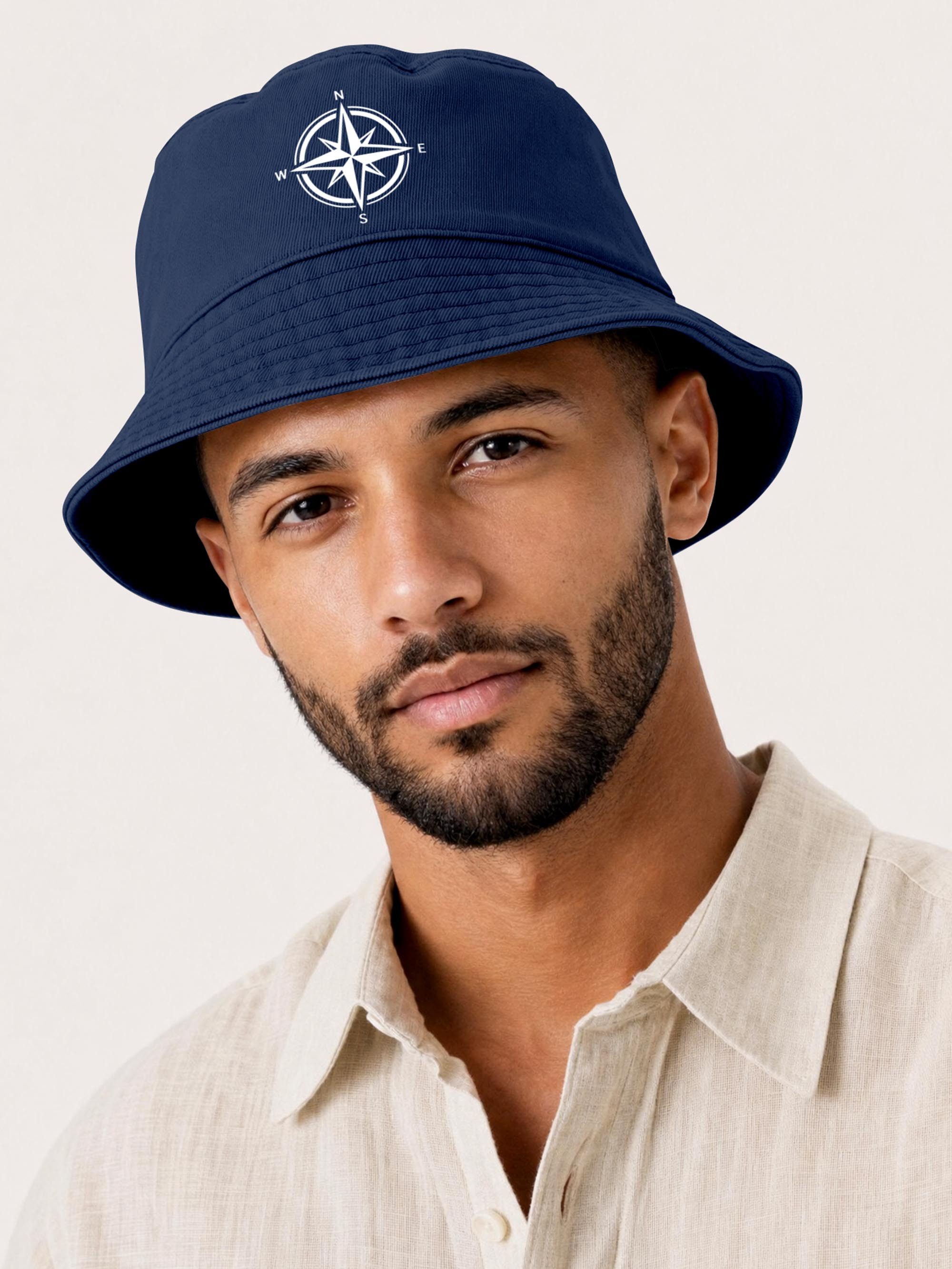 Neverless Fischerhut Anglerhut mit Print Kompass Baumwolle Bucket Hat Herren Damen