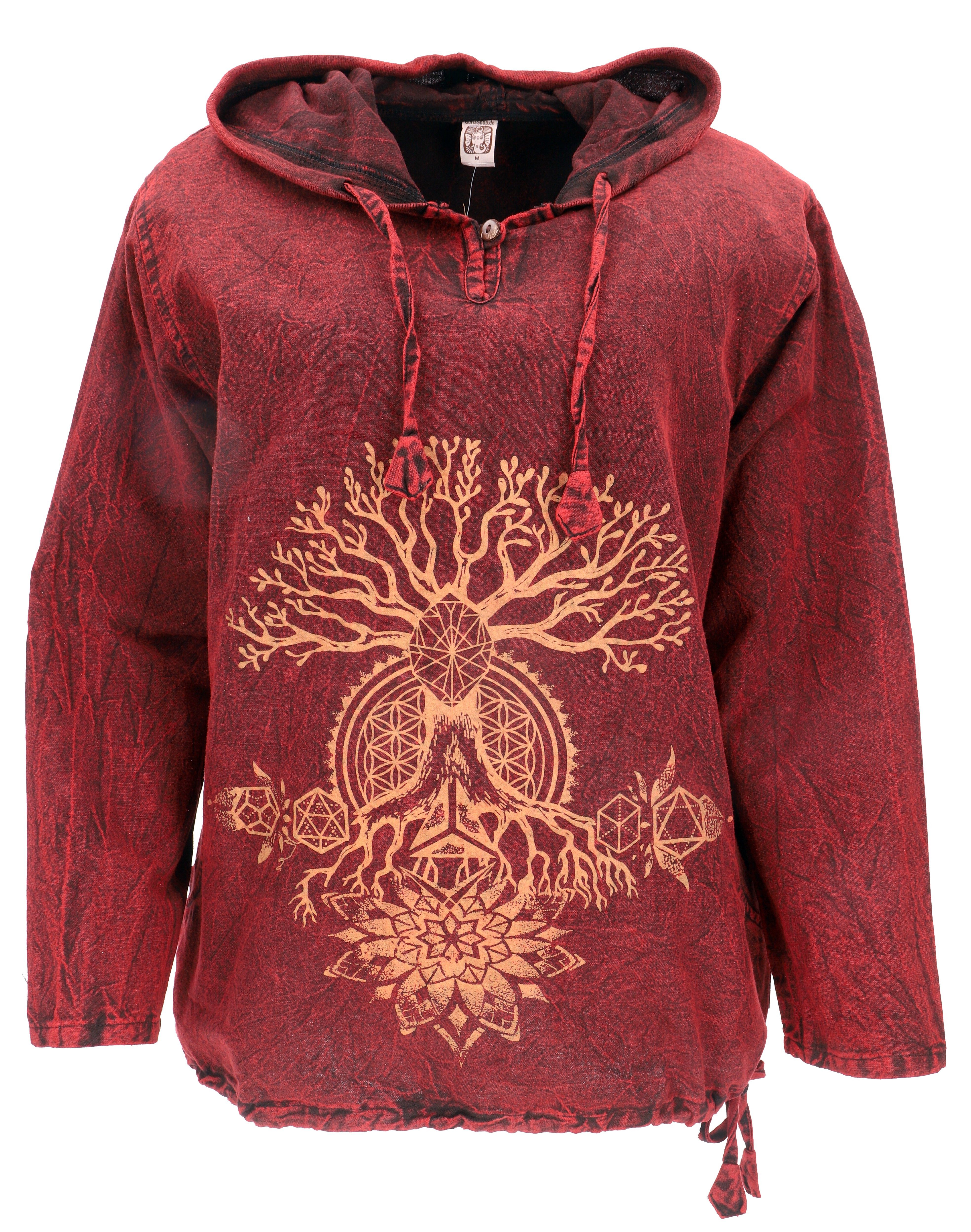 Guru-Shop Hemd & Shirt Yoga Kapuzenshirt, Stonewash Hoodie, Festival.. Hippie, Ethno Style, alternative Bekleidung