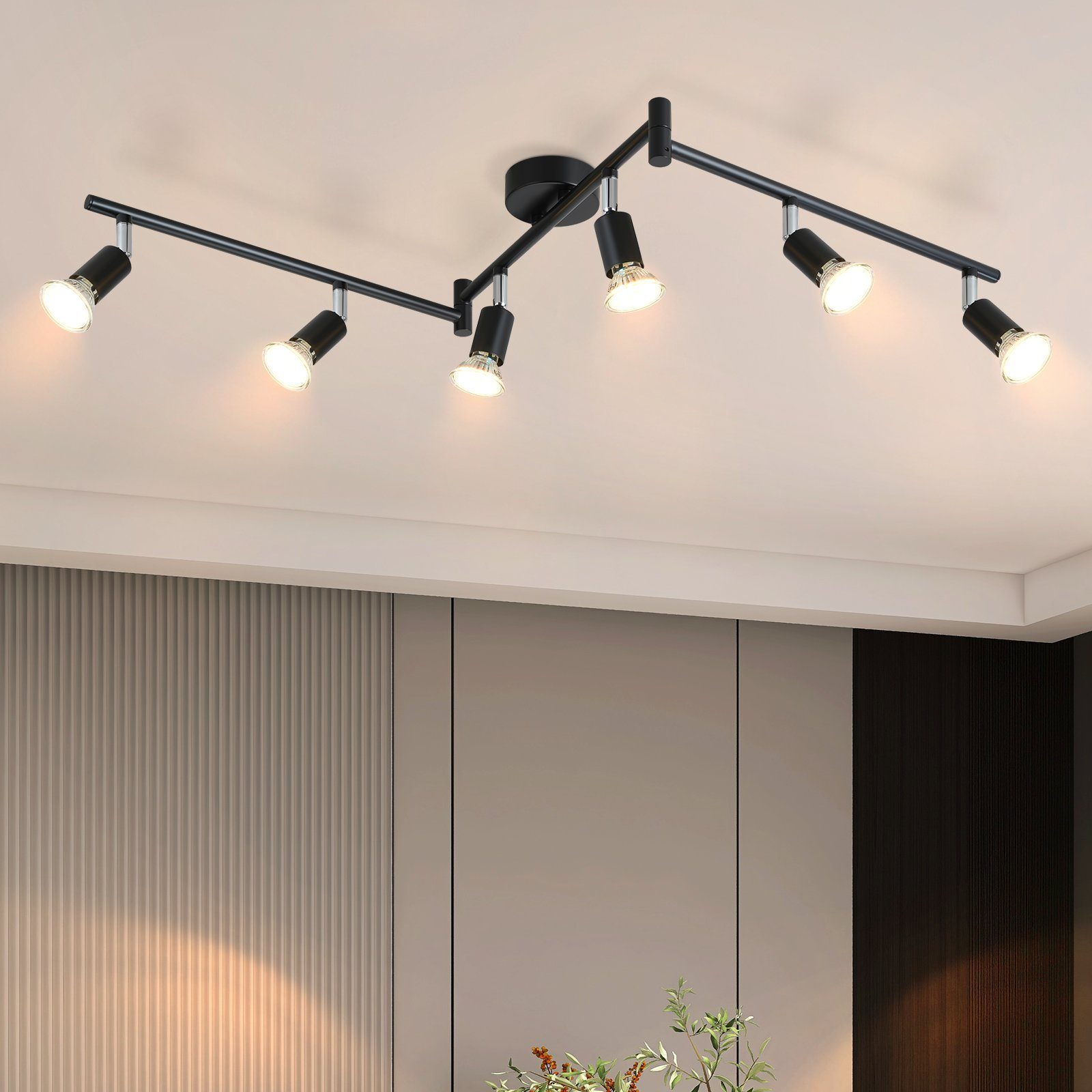 ZMH Deckenspots 6 Flammig - Deckenleuchte Modern Deckenstrahler GU10 Wohnzimmer, Einfasche Installtion, ohne Leuchtmittel, 350°Drehbar Spot Edelstahl Decke innen