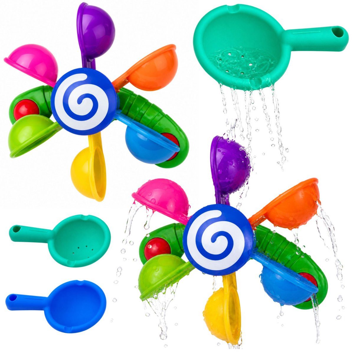 Wisam Wasserspielzeug Badeset mit Wassermühle, Saugnäpfen und zwei Löffeln – Wasserspielzeug, Kunststoff