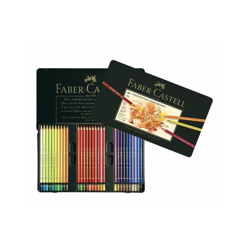 Faber-Castell Kreativset Polychromos Farbstift, 60er Metalletui, (60-tlg), Haften auf rauen Oberflächen wie Papier, Karton, Holz, Stein, Leder