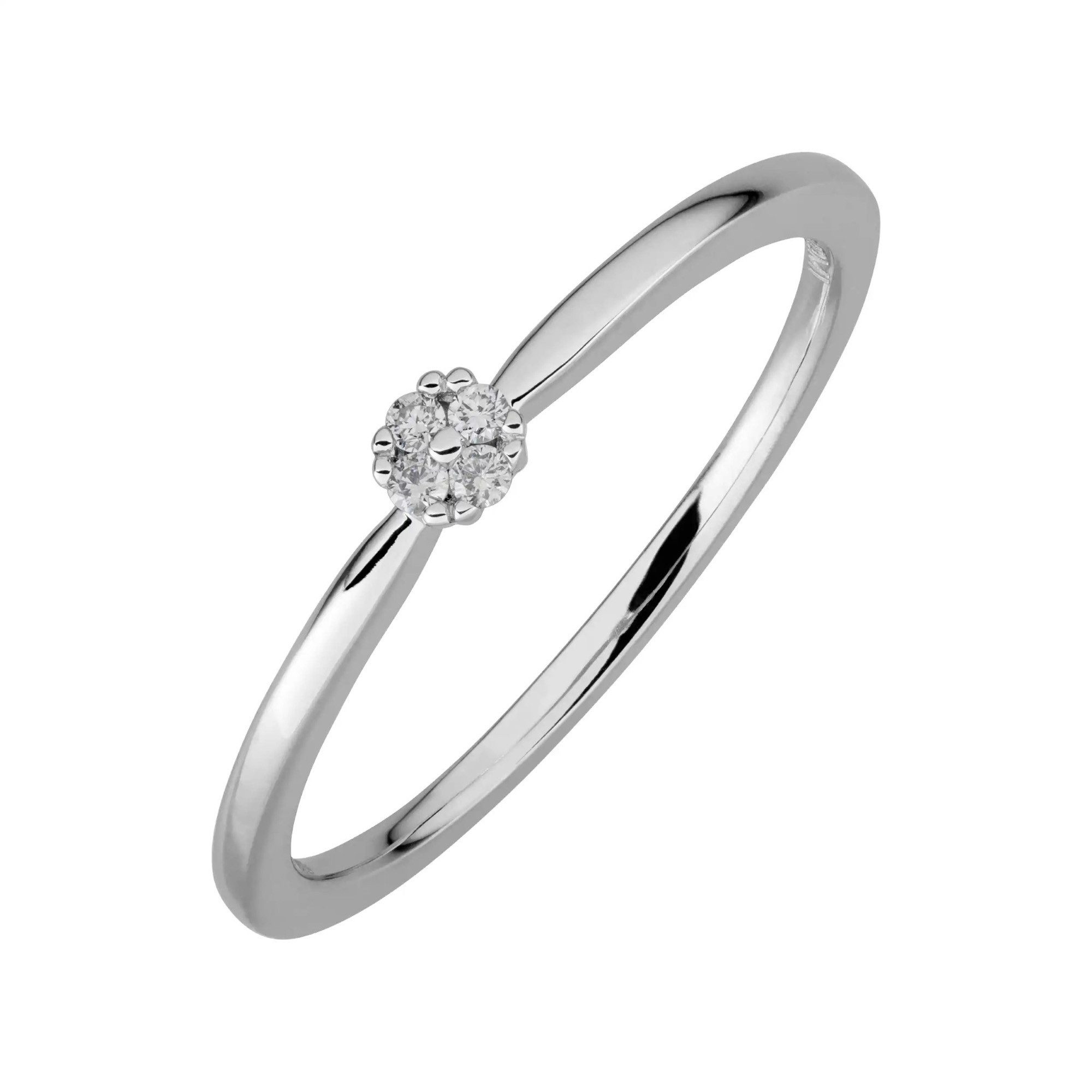 Fingerring 585/- Weißgold 4 synth. Diam. 0,045ct.