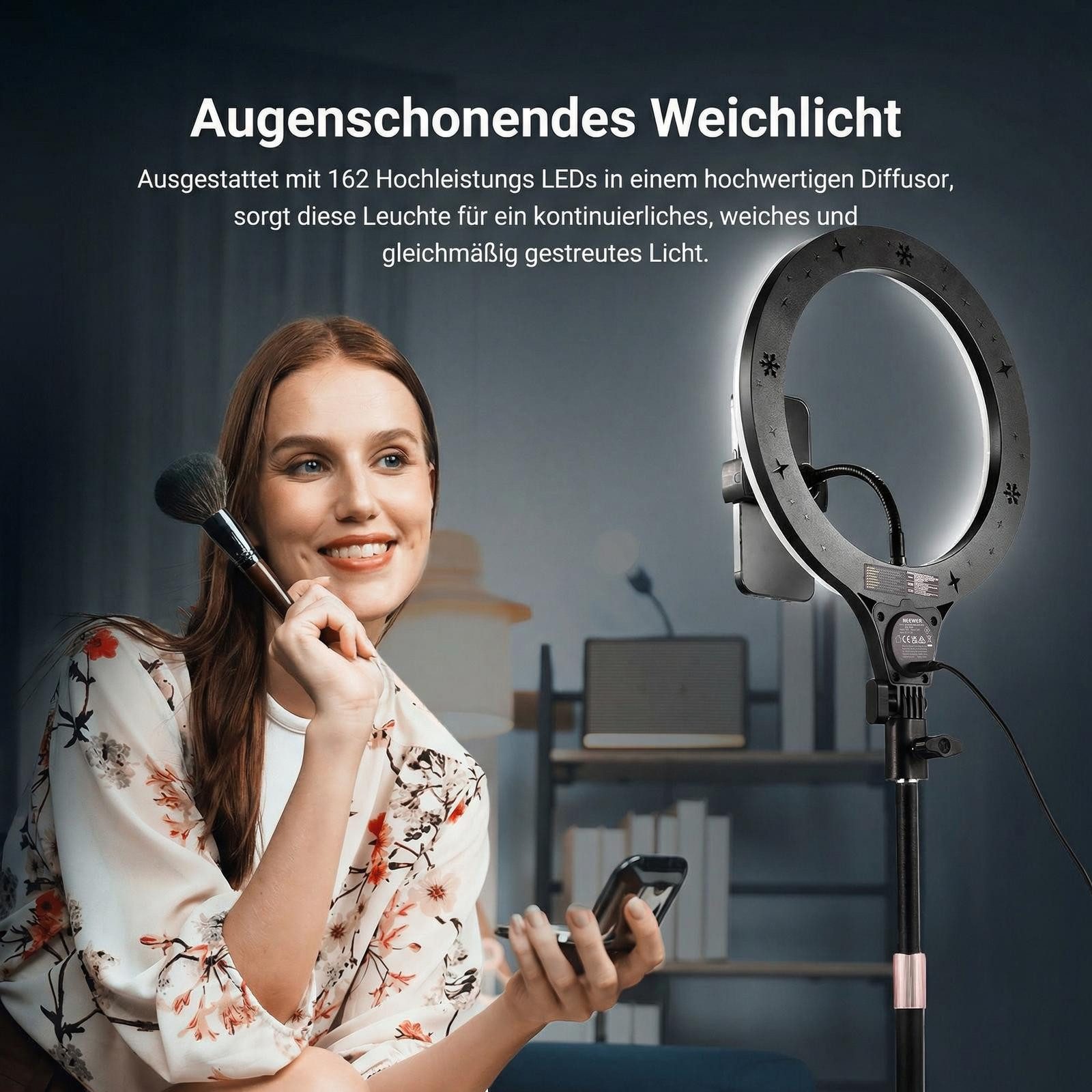 Neewer Ringlicht N37 10,5" RGB Ringlicht LED Videolicht mit Tischständer Handyhalterung, 10W CRI85+, kompatibel mit iPhone Fernbedienung