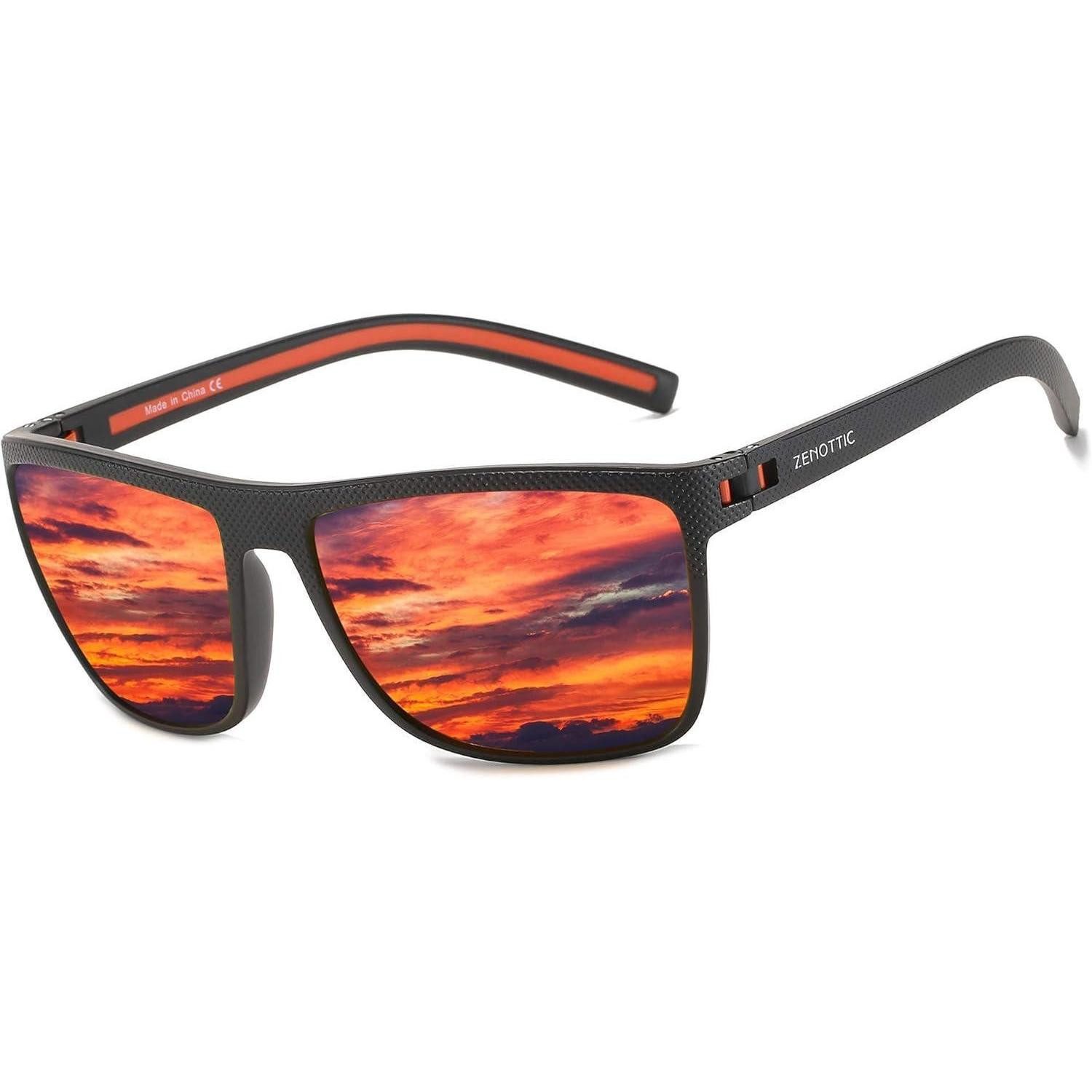 Sonnenbrille Sonnenbrille Herren C06 Schwarzer Rahmen Orange Verspiegelte Linse