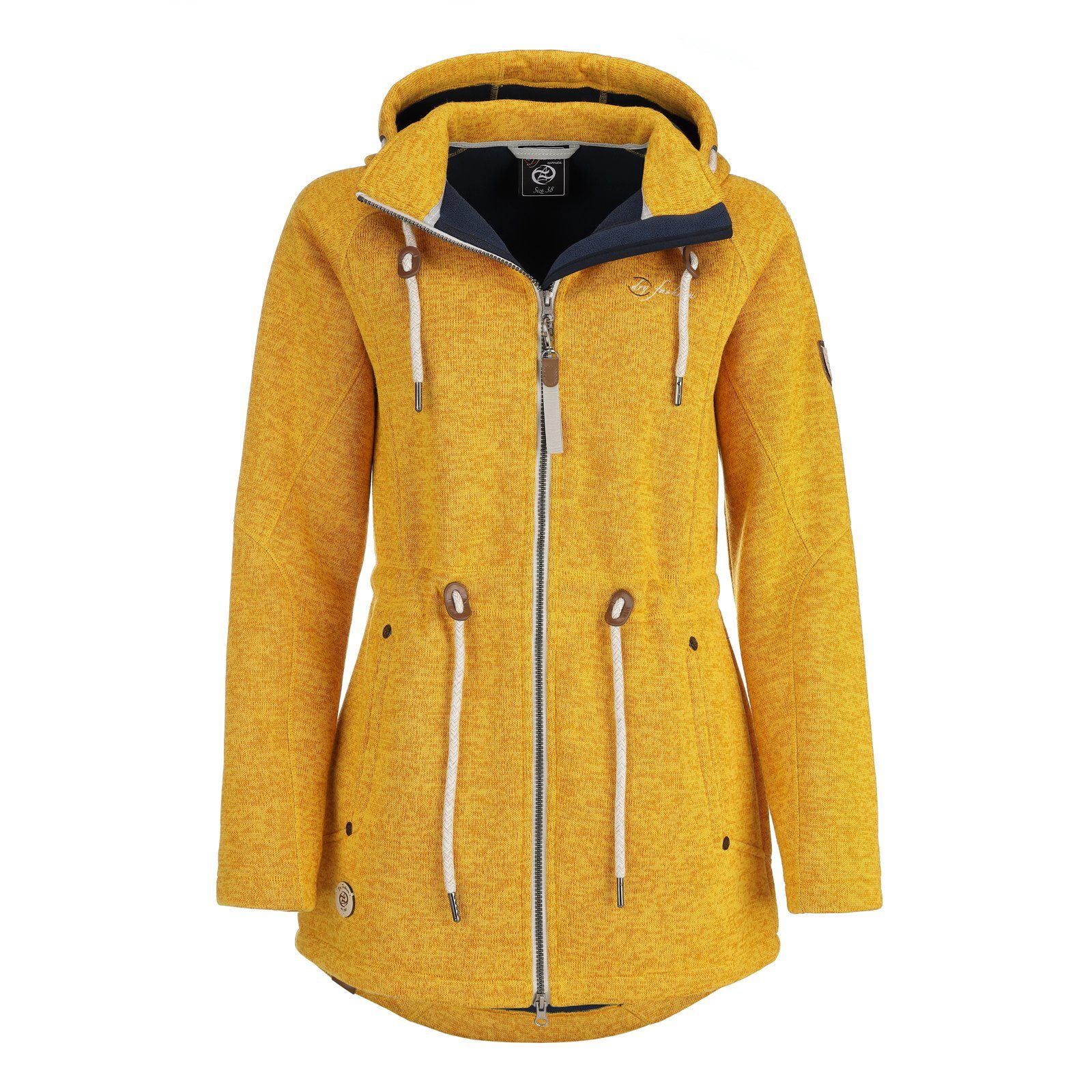 Dry Fashion Wollmantel Damen Fleece-Mantel St. Peter-Ording - Wärmende Fleecejacke mit Kapuze gelb melange
