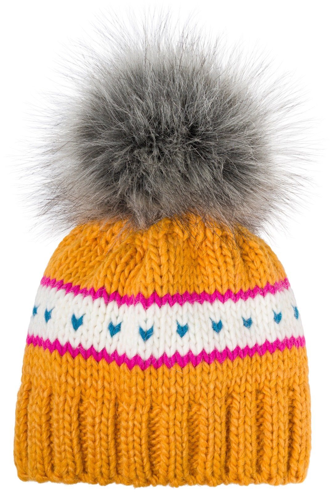 styleBREAKER Strickmütze Kinder Strick Bommelmütze Herzmuster (1-St)