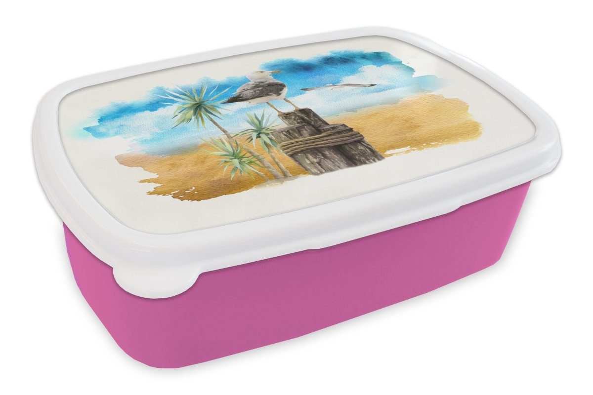 für Kinder, Brotdose Erwachsene, MuchoWow Lunchbox - Kunststoff Vogel rosa Mädchen, Brotbox - Snackbox, Strand, (2-tlg), Stange Kunststoff,