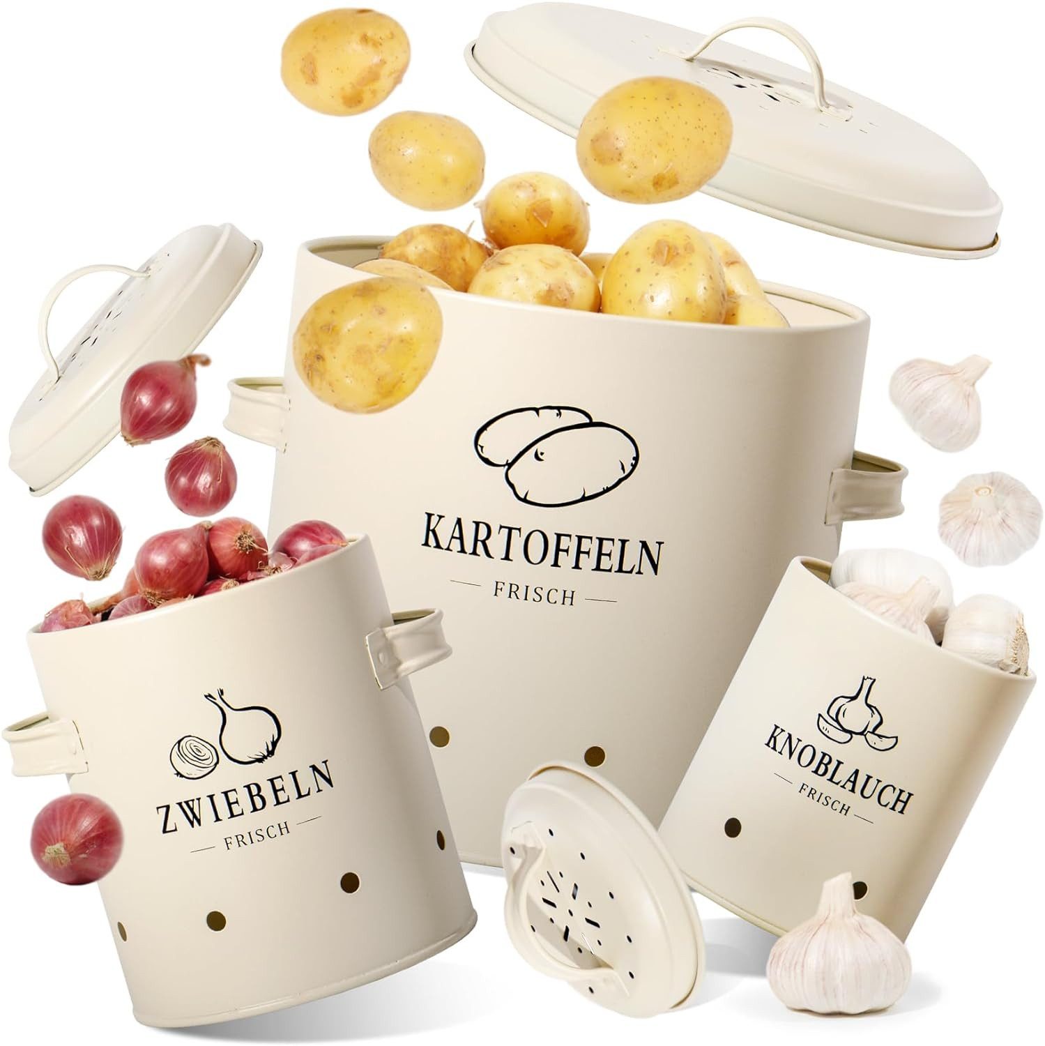 Zedelmaier Vorratsdose Vorratsdosen 3er Set für Kartoffeln, Zwiebeln,Knoblauch