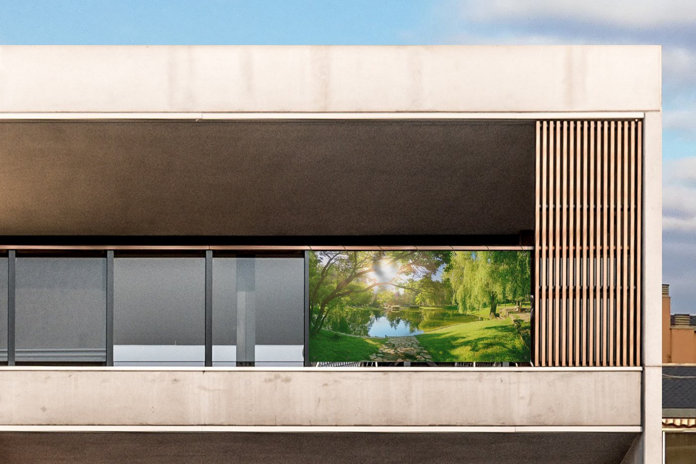 Thumbnail - MuchoWow Balkonsichtschutz Bäume - See - Sonne - Gras - Natur (1-St) Balkon Sichtschutz 90x200, Windschutz für Zaun PVC,...