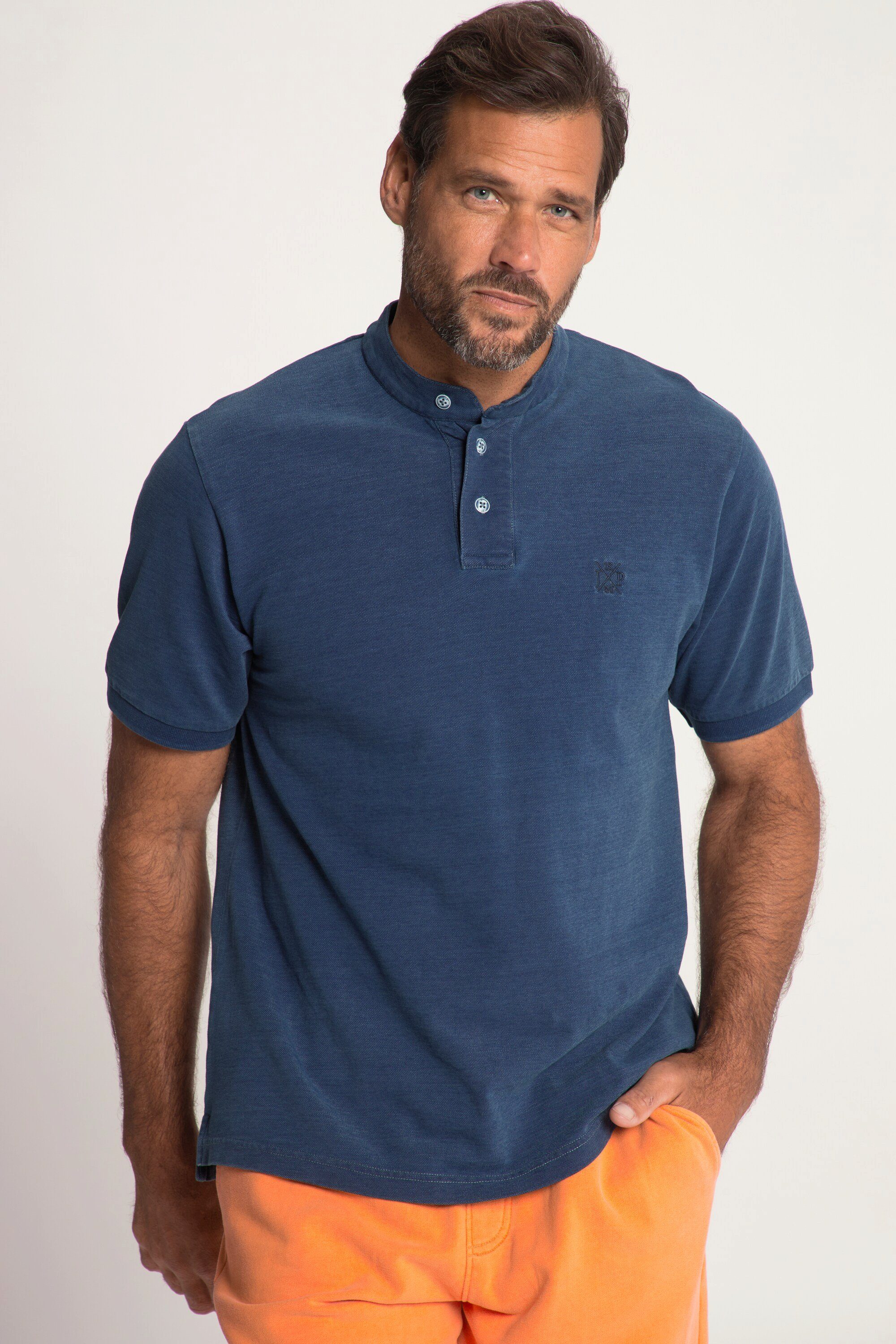 Henley Piqué Vintage Halbarm JP1880 Poloshirt Stehkragen Look