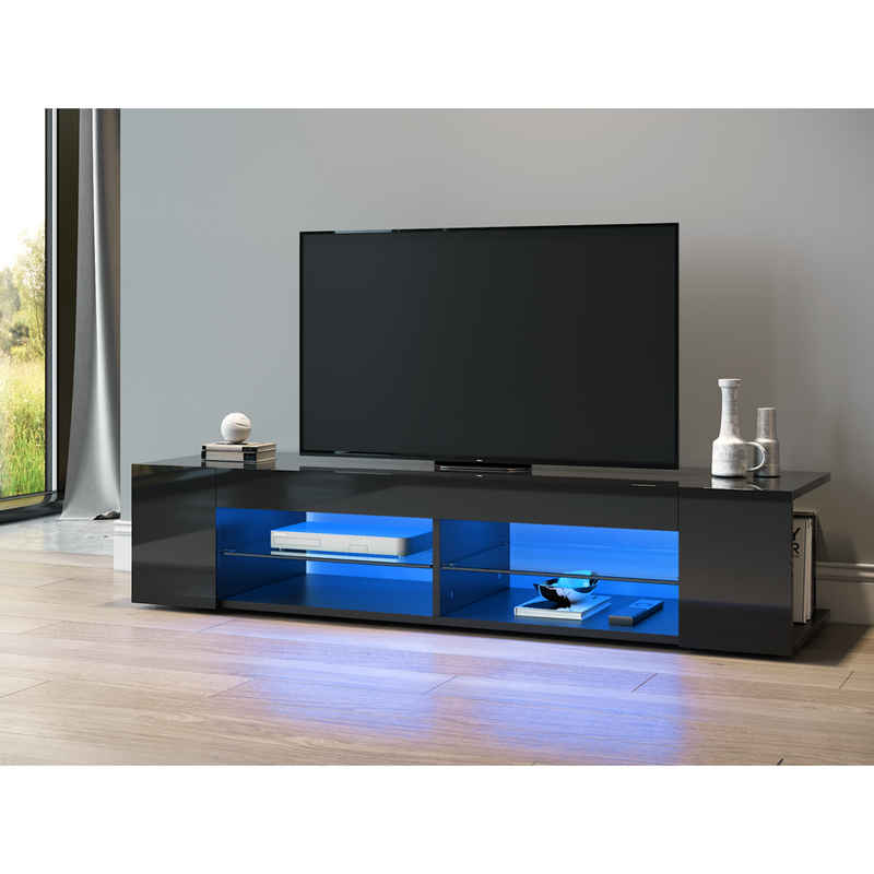 SONNI Lowboard TV Schrank schwarz mit 12 Led Farben Beleuchtung, 135x39x30cm, tv schrank in wohnzimmer, sideboards