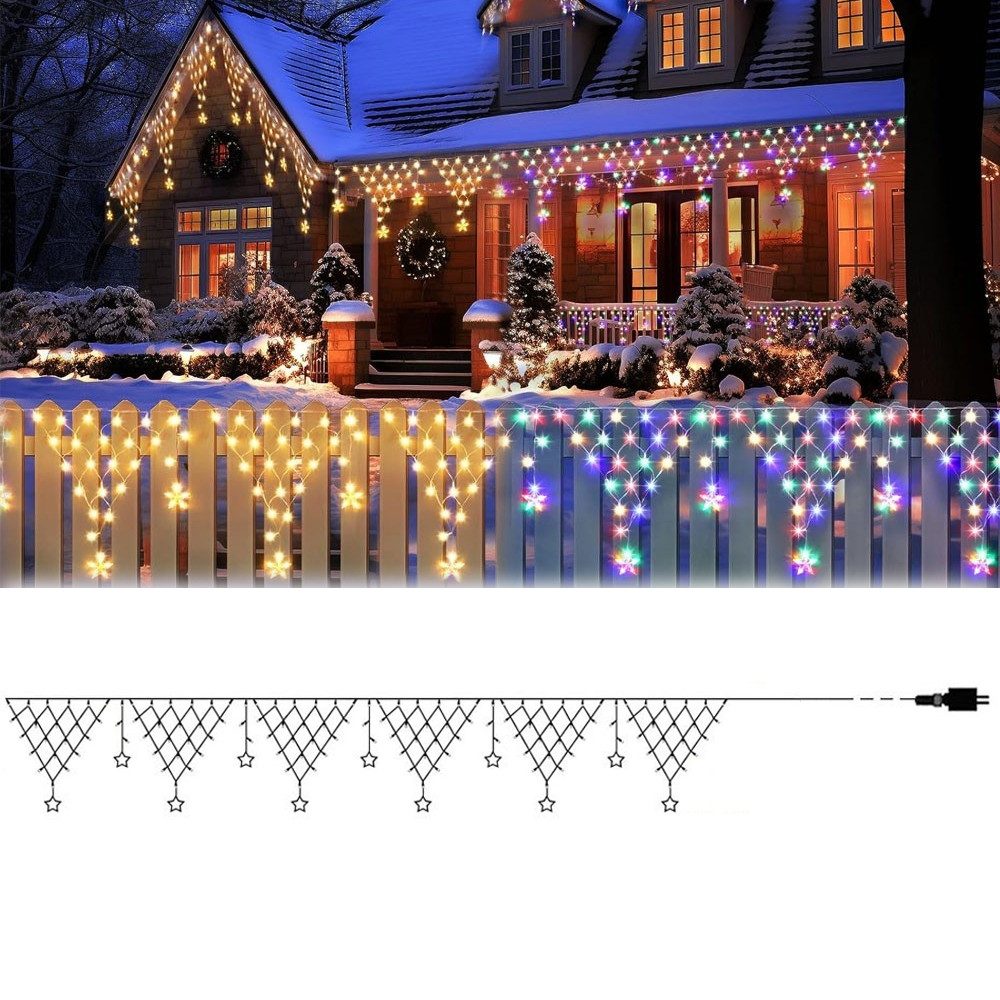 PRIISF LED-Lichtervorhang 4M Eisregen Lichterkette Weihnachtsbeleuchtung günstig online kaufen
