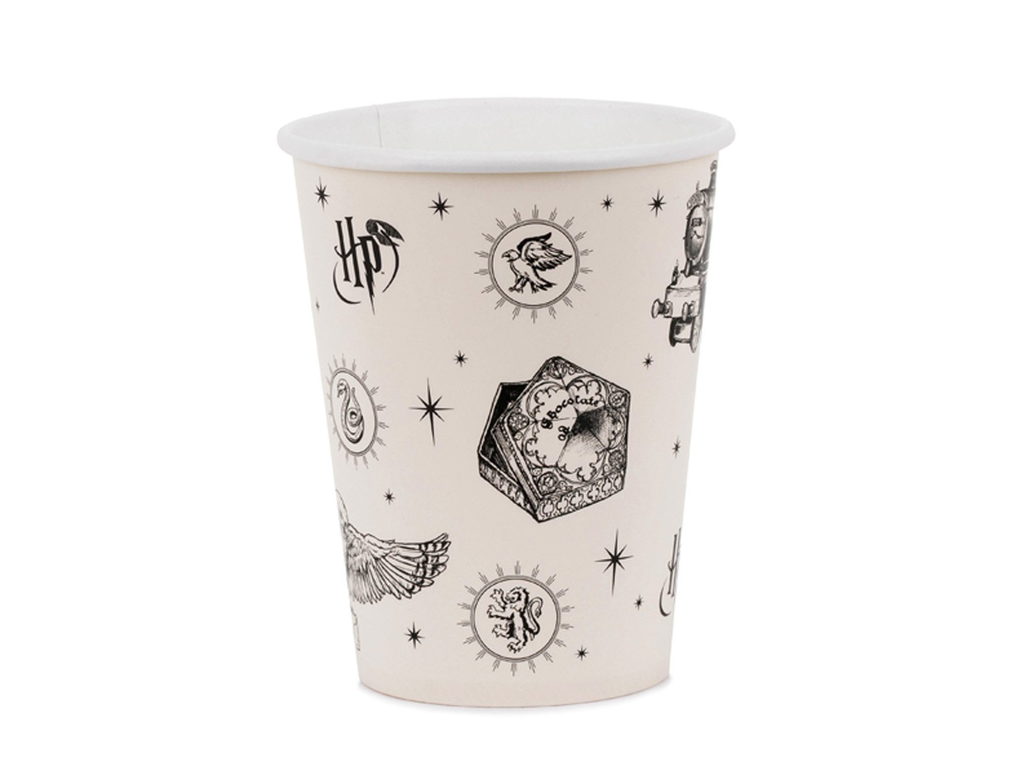 partydeco Becher, Papier, Pappbecher 250ml mit Magische Motive 6er Set Beige Schwarz