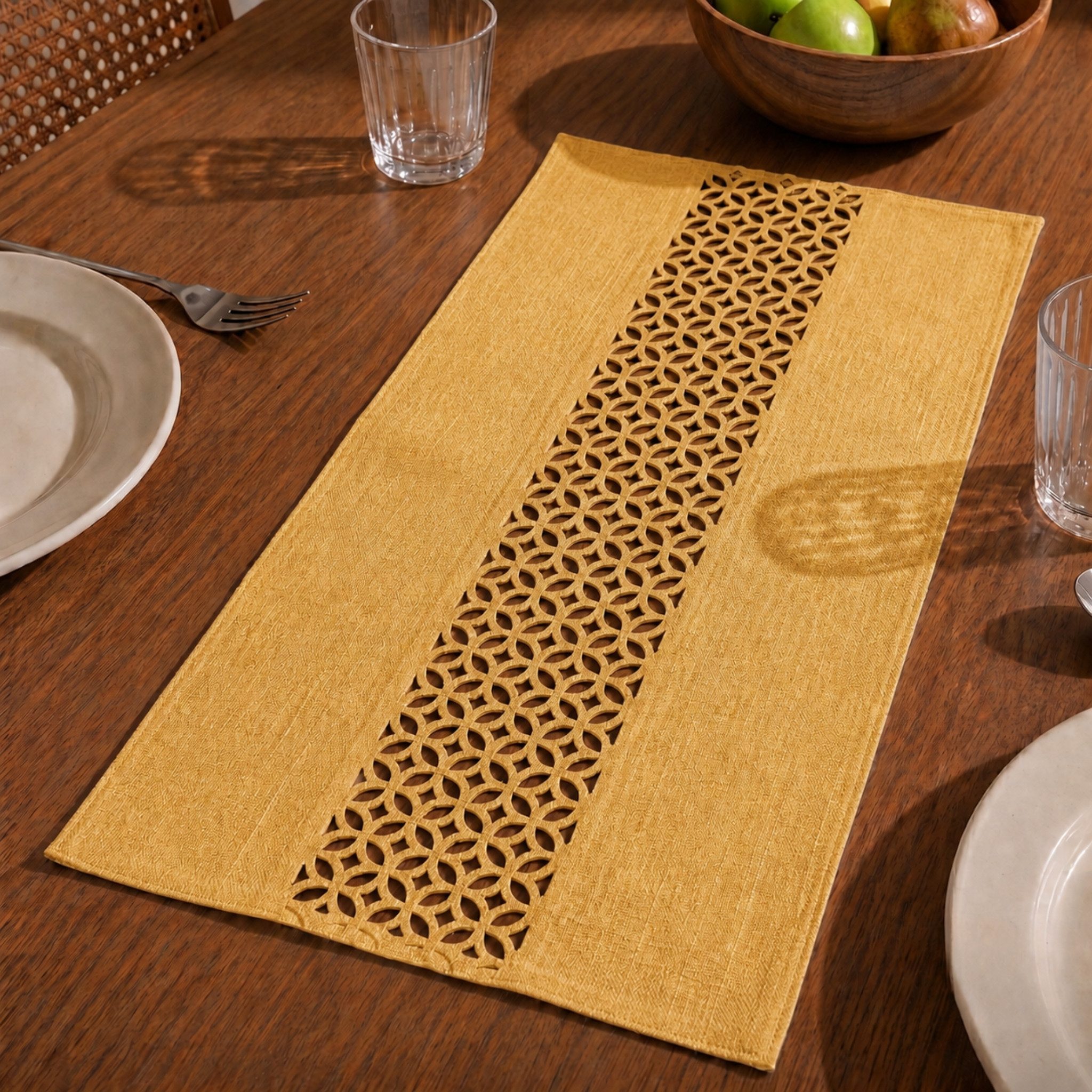 matches21 HOME & HOBBY Tischdecke Moderner Tischläufer gelb Leinen-Optik 90 x 40 cm schmal (1-tlg), Lange waschbare Tischdecke rechteckig