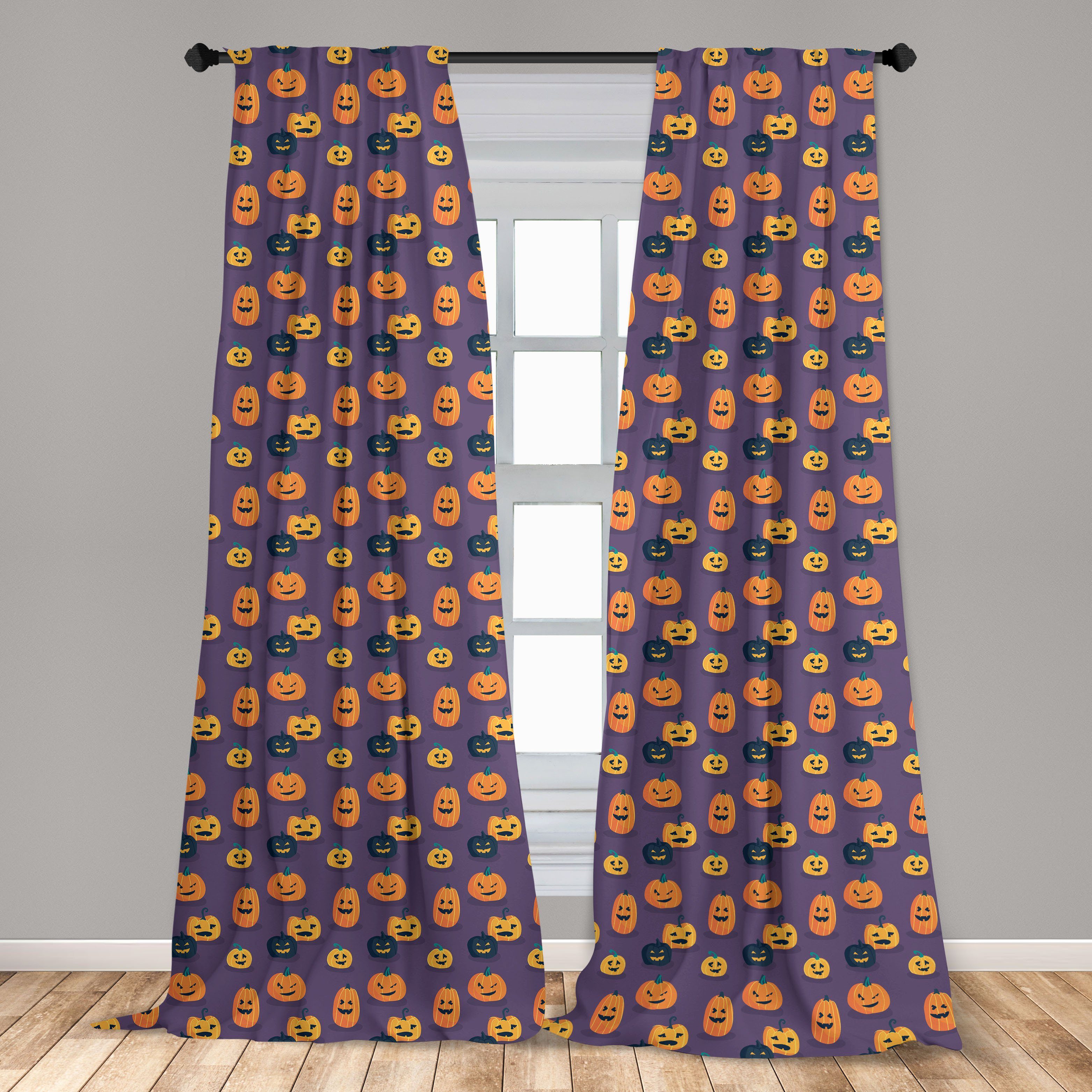 Gardine Vorhang Spooky Microfaser, Schlafzimmer für Abakuhaus, Halloween Wohnzimmer Pumpkins-Muster Dekor