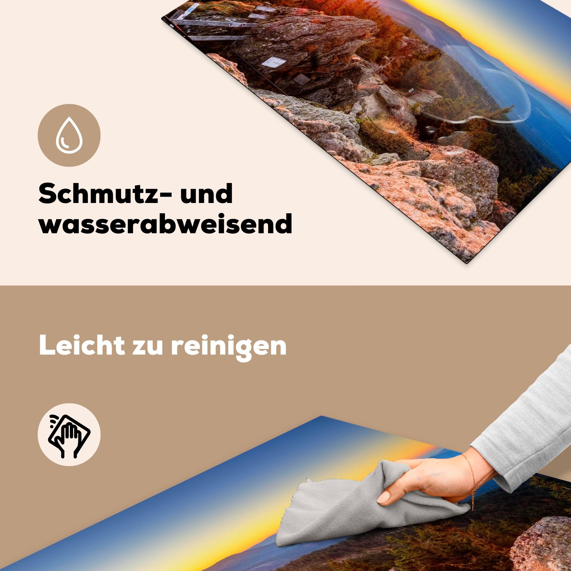 Schutz küche, des Wald, Induktionskochfeld Vinyl, für 81x52 Herdblende-/Abdeckplatte tlg), Blick Bayerischer Berg cm, Ceranfeldabdeckung von einem MuchoWow die Nationalparks (1