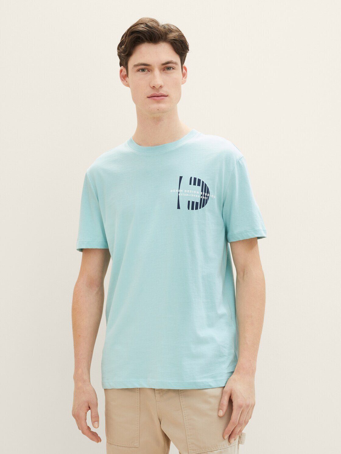pastel Print TAILOR T-Shirt T-Shirt Denim turquoise mit TOM