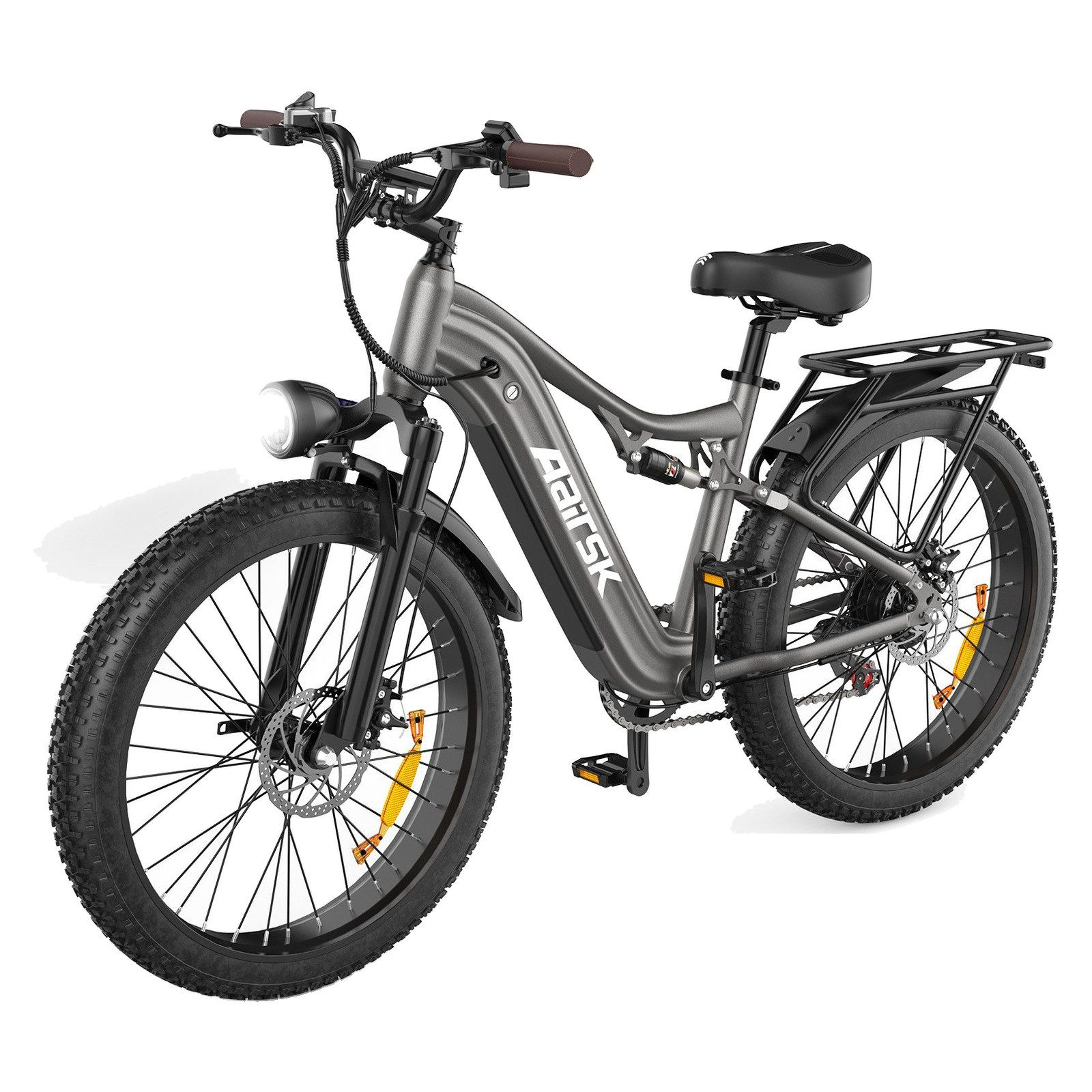 PixelPilot E-Bike Trekkingrad L9 26 × 3,0 Zoll Fatbike 48 V 20 Ah Akku bis 80 km mit NFC-Display, 7 Gang, Kettenschaltung, Heckmotor, 960 Wh, Herausnehmbarer Akku, 7-Gang-Schaltung, Federgabel und Schutzbleche
