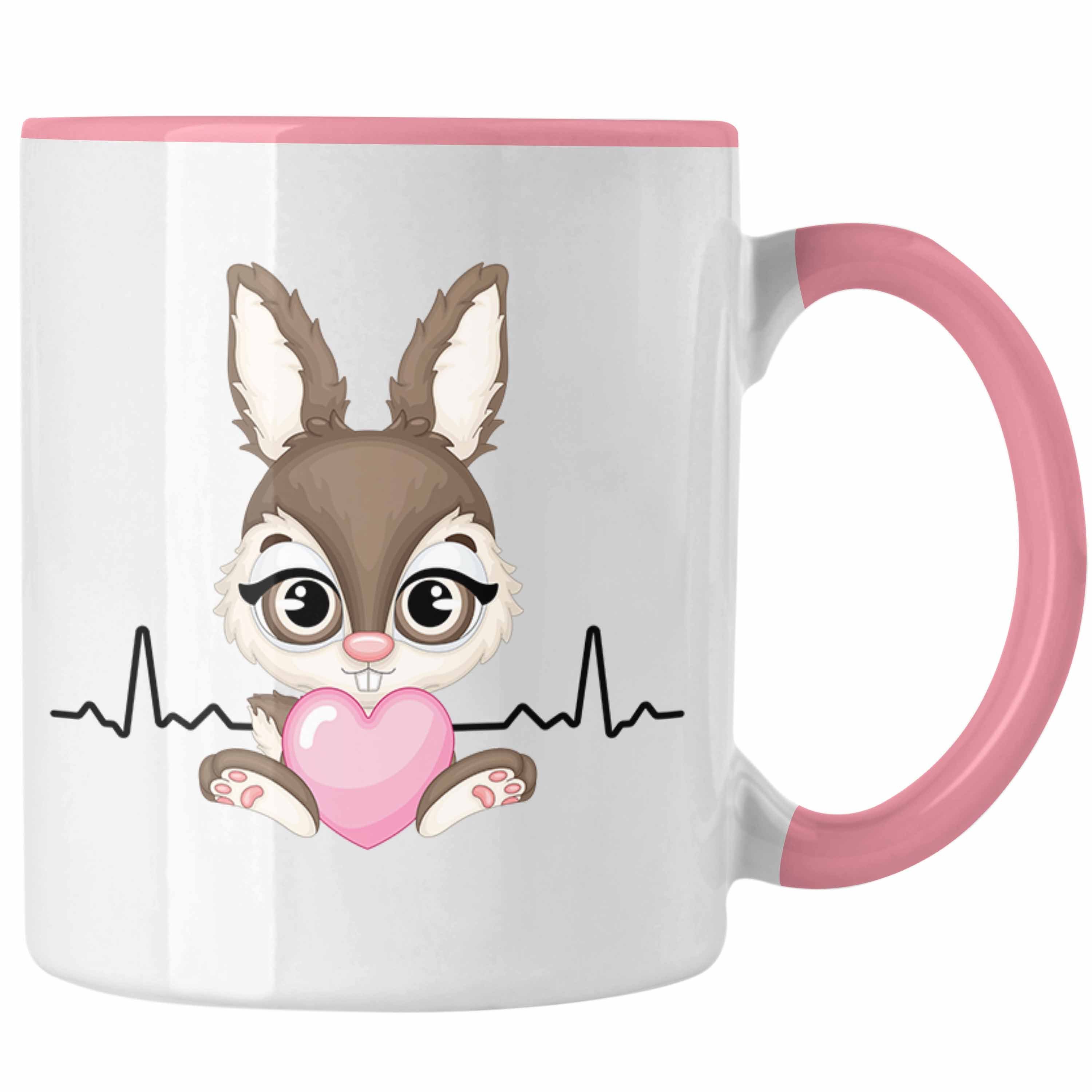 Trendation Tasse Hasen Tasse Geschenk Hasen-Besitzer Kaninchen Kinder Herzschlag Rosa