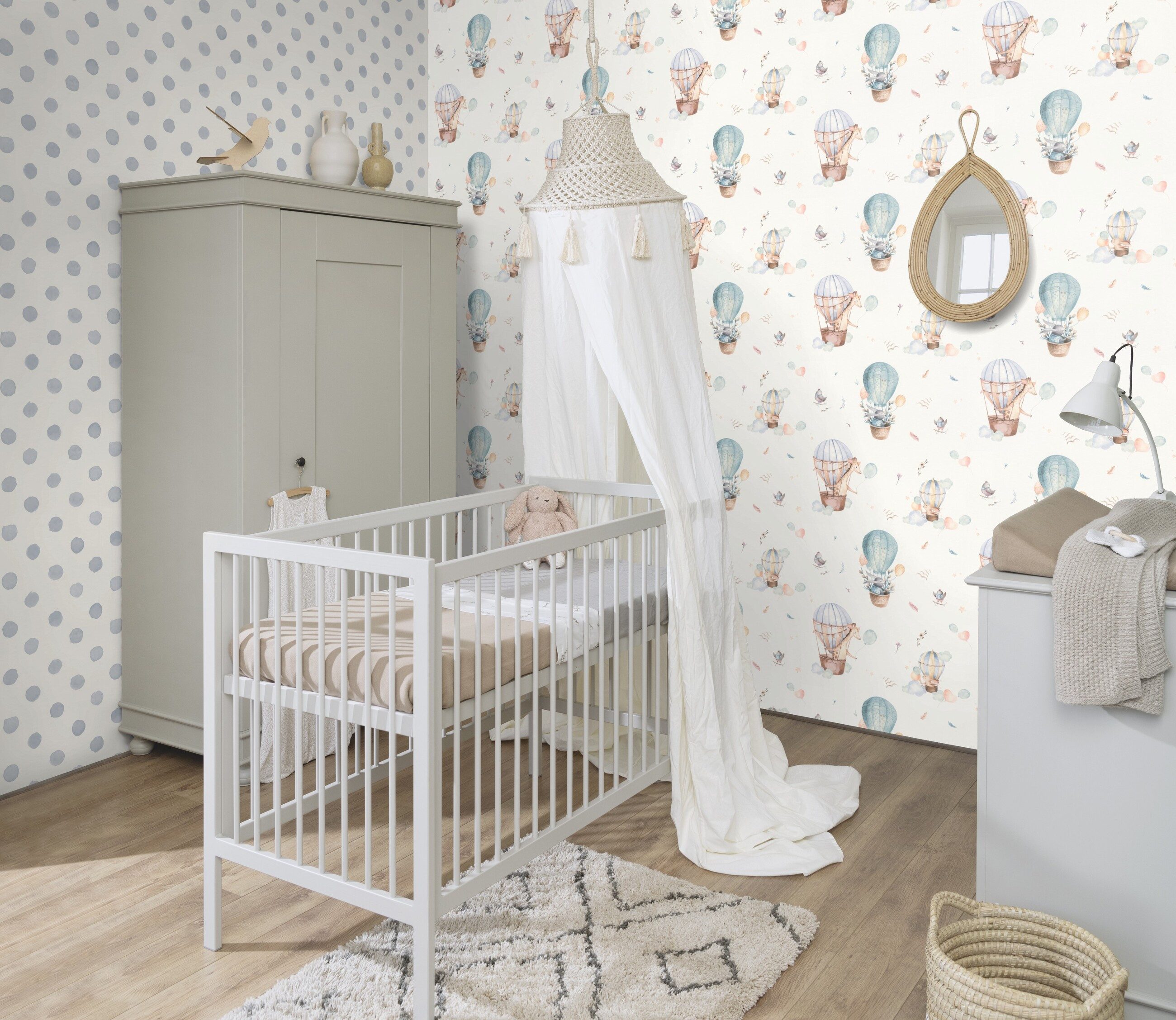 Rasch Vliestapete Heißluftballons Beige Braun Türkis, Naturoptik, (1 Rolle, 1 St., Kollektion 'Kids World II' - 10,05 m x 0,53 m), gute Lichtbeständigkeit, feuc – Bild 4 von 5