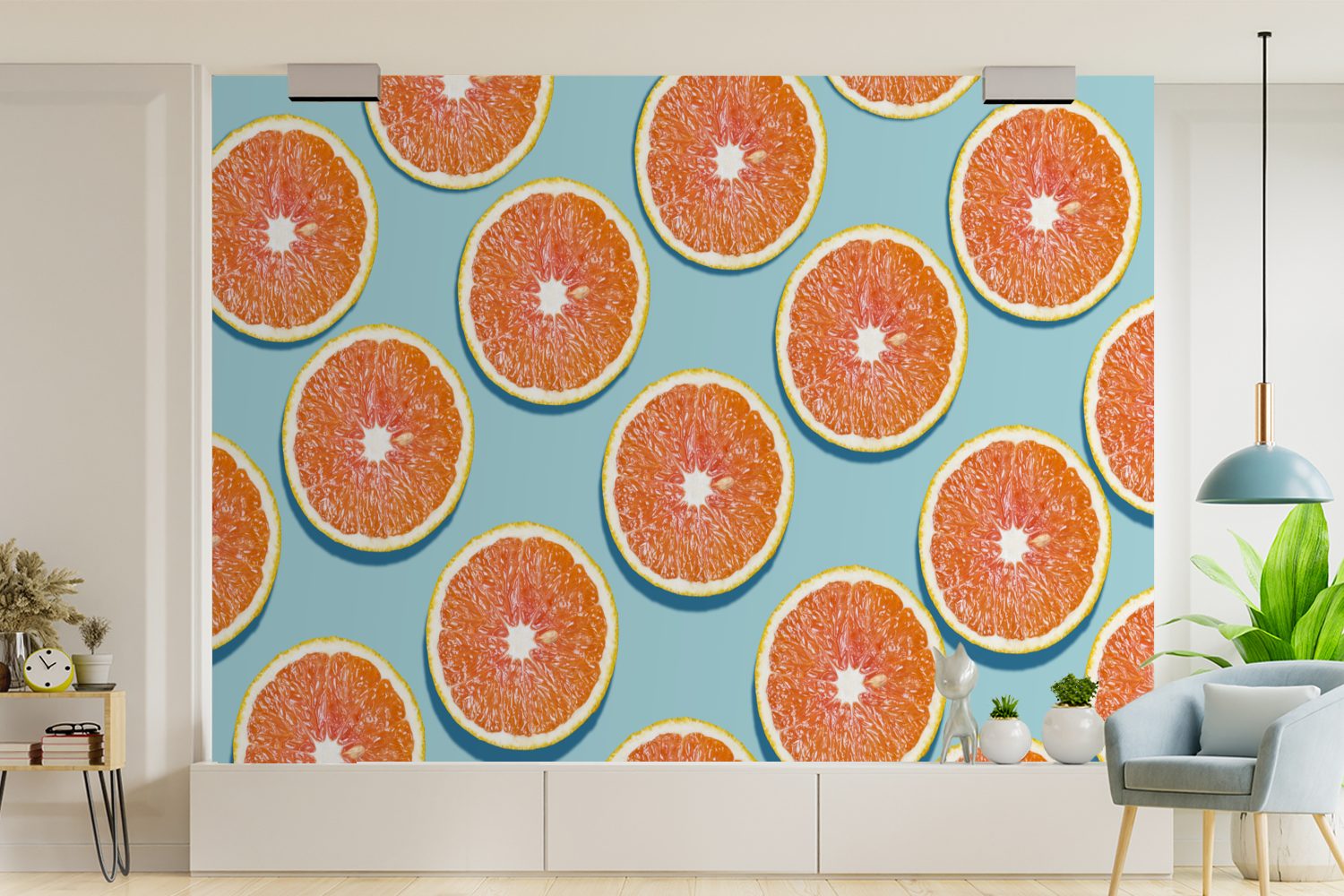 Orange - - Matt, bedruckt, Wohnzimmer, Montagefertig für Wandtapete St), MuchoWow Blau, Fototapete Vinyl Tapete (6 Sommer