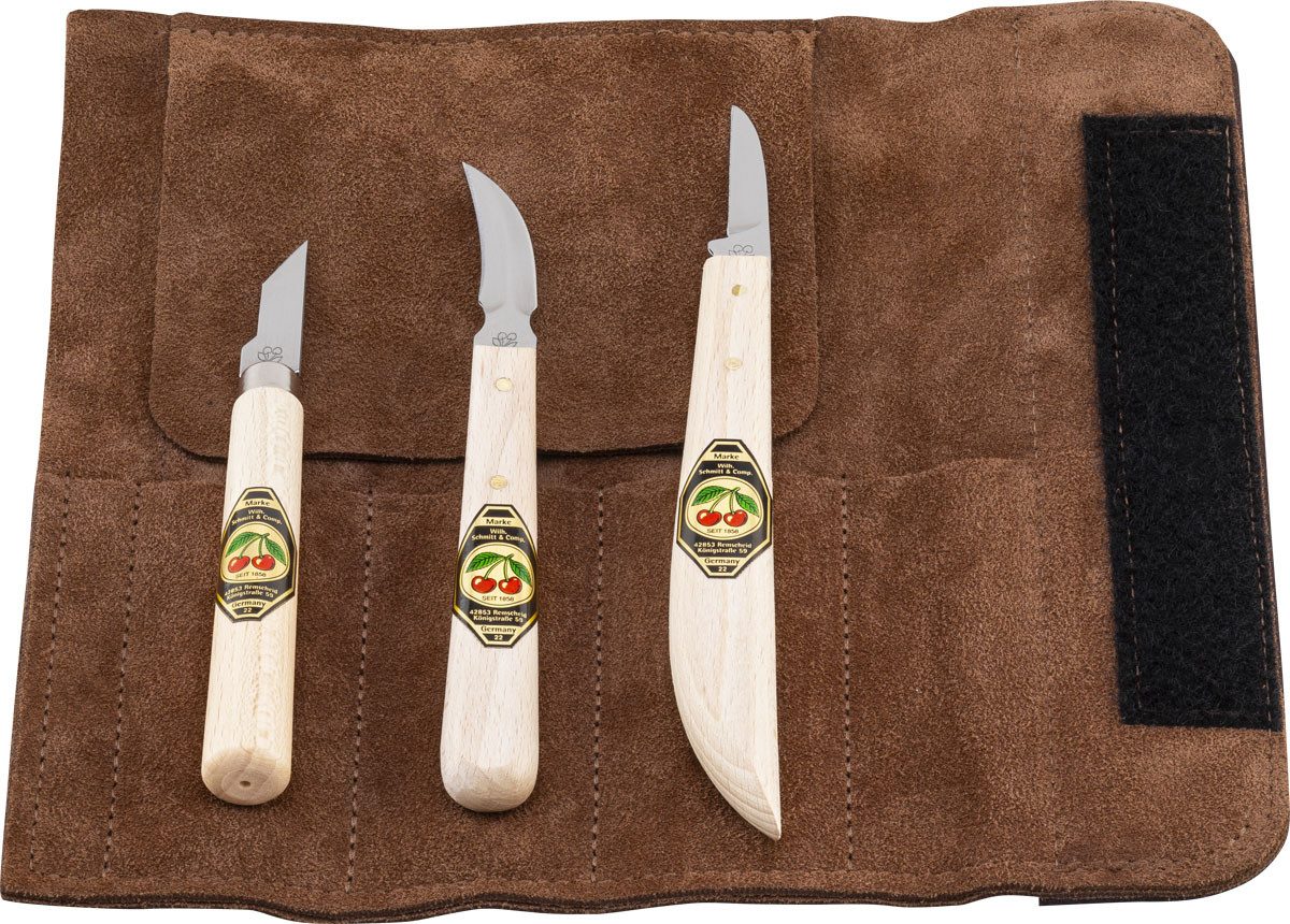 Stechbeitel KIRSCHEN Schnitzmessersatz in Ledertasche 3-tlg. 3307000