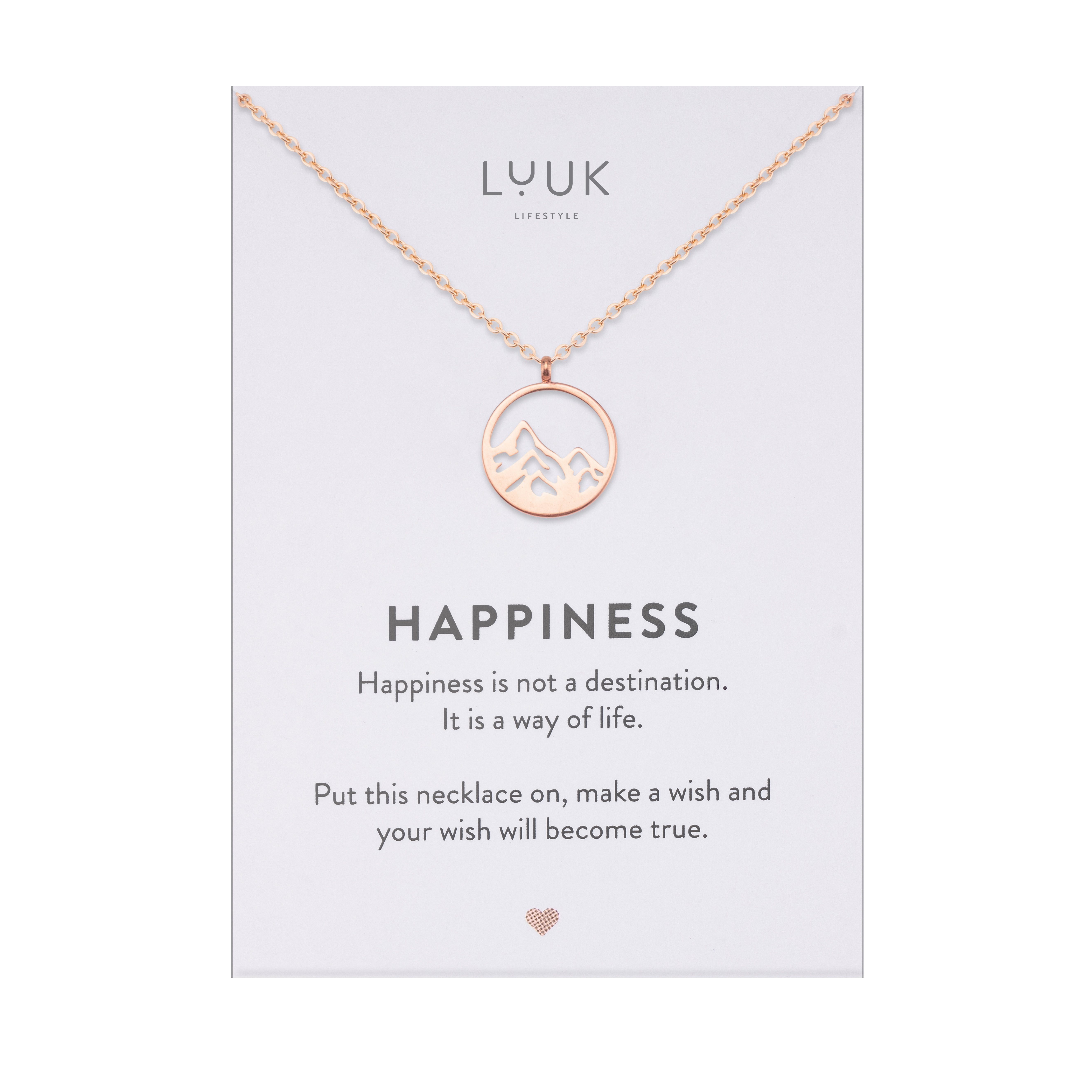 LUUK LIFESTYLE Kette mit Anhänger Berggipfel Plättchen, mit Happiness Spruchkarte, wasserfest & hautverträglich