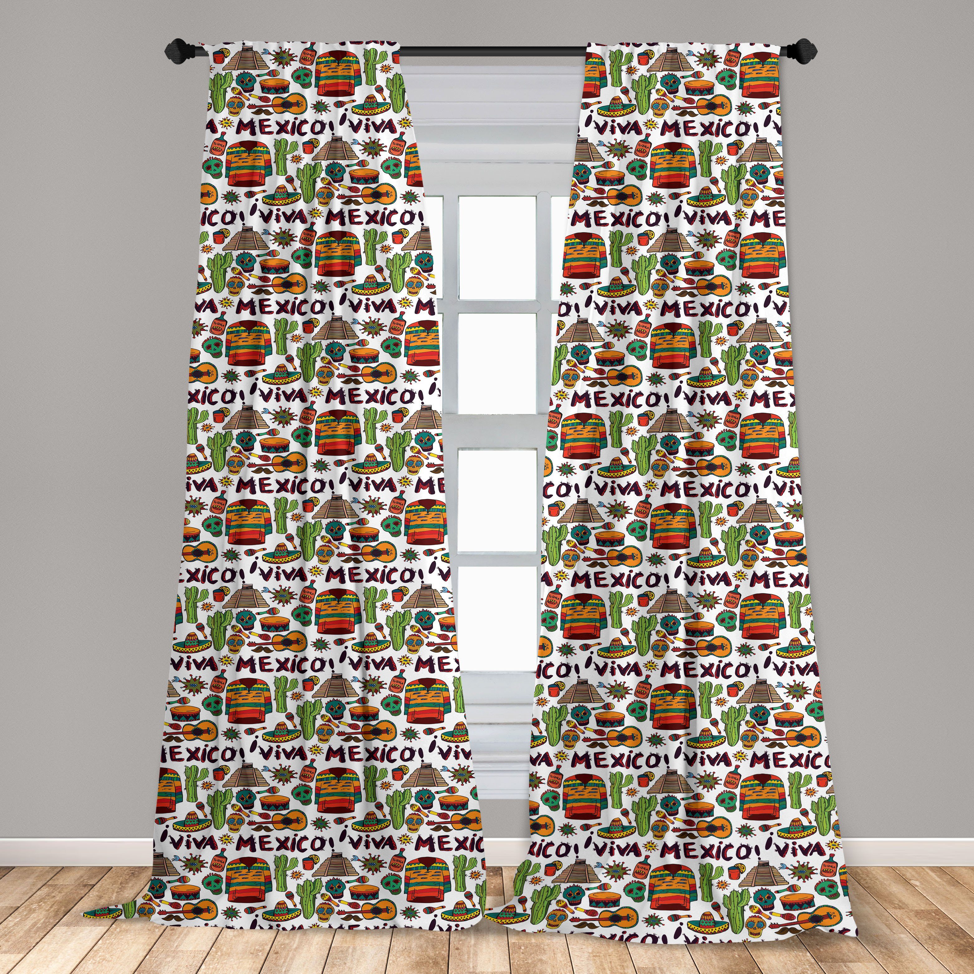 Gardine Vorhang für Abakuhaus, Schlafzimmer Salsa Mexikaner Cactus Dekor, Cartoon Microfaser, Wohnzimmer