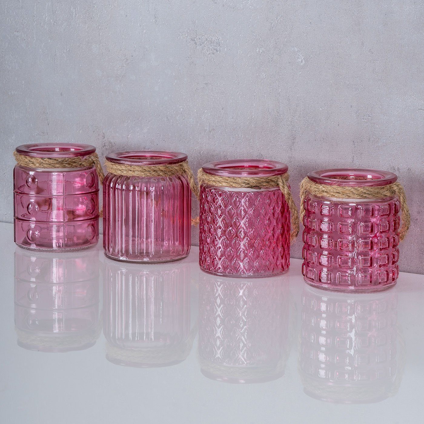4er Set Levandeo® Glas H10cm Tischdeko Rosa Pink Windlicht Teelichthalter, Teelichthalter
