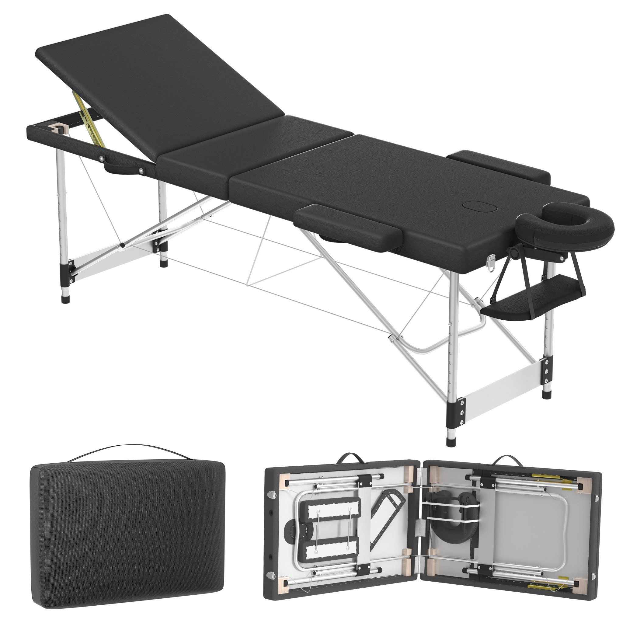 FIVMEN Massageliege Massagetisch Höhenverstellbar Mobile 3 Zonen Massagebett, inkl. Zubehör, Alu-Kopfstütze, Armlehne und Tragetasche, 212x80cm