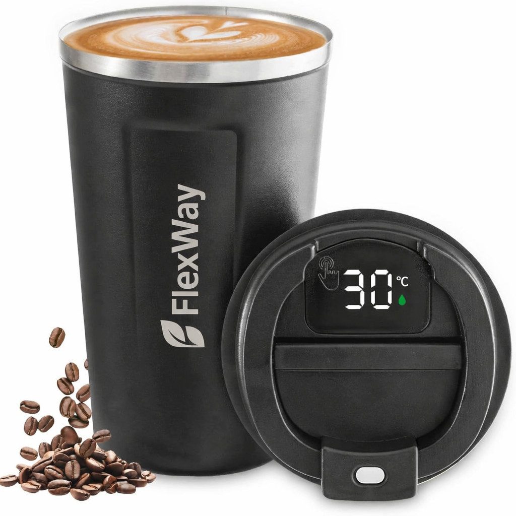 Zengi Thermobecher, 1-tlg., Edelstahl, LED-Temperaturanzeige, auslaufsicher, doppelwandig, BPA-frei