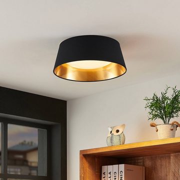 Lindby LED Deckenleuchte Ibai, LED-Leuchtmittel fest verbaut, warmweiß, Modern, Eisen, Stoff, Kunststoff, Schwarz, gold, 1 flammig, inkl.