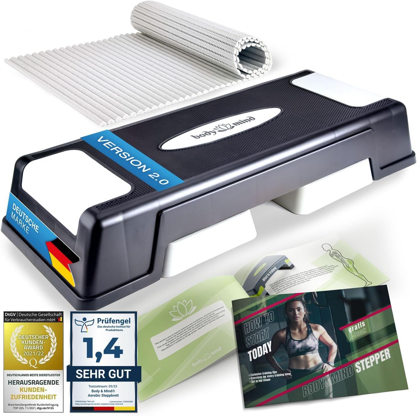 Body & Mind Stepper 3-Step Aerobic Stepper –Rutschfestes Steppbrett für Fitness & Training (Elite-Board, Mehrstufig), Anti-Rutsch-Matte