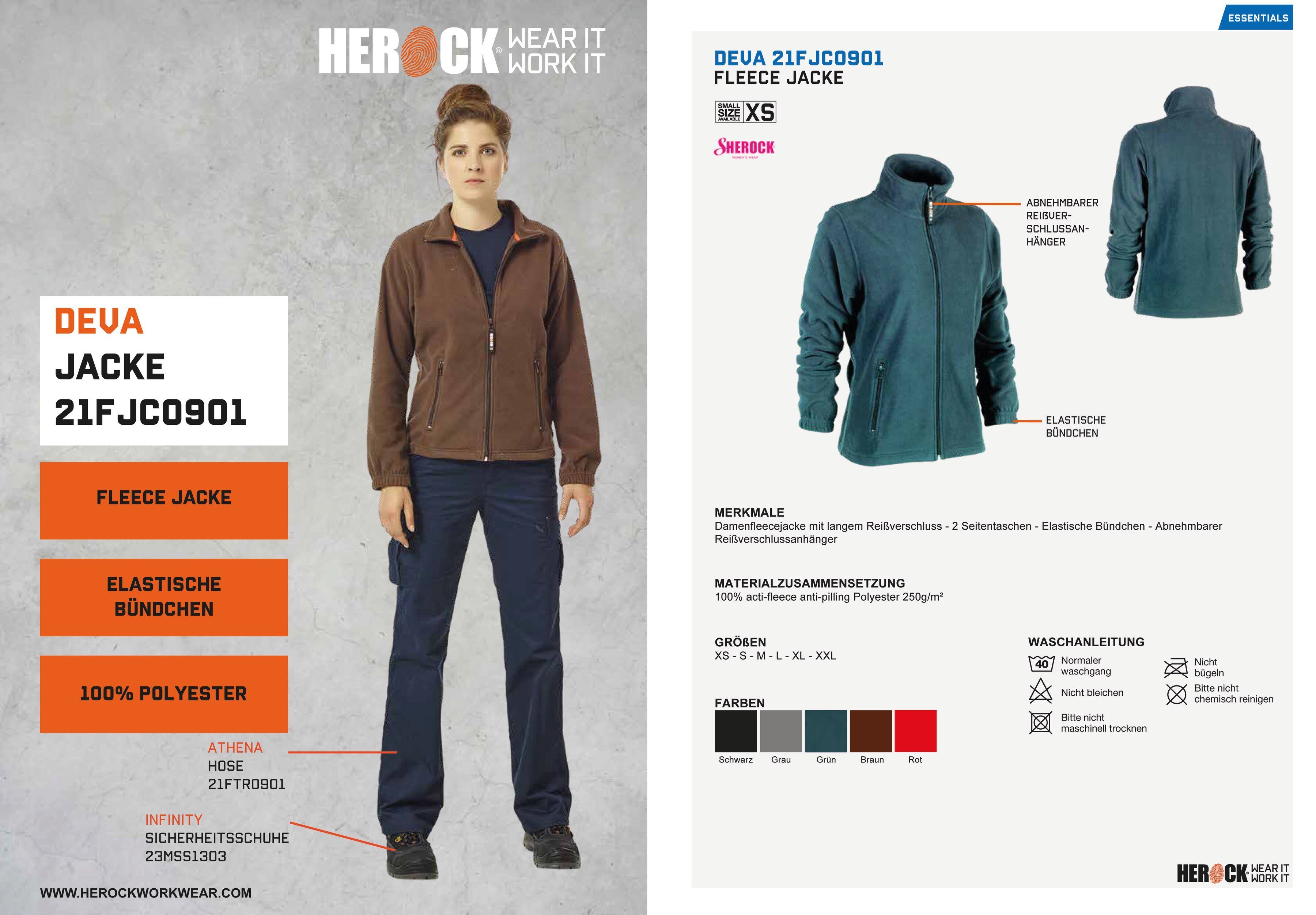 Mit Fleecejacke und Herock Damen langem Fleece Jacke 2 grün warm, Reißverschluss, Seitentaschen, Deva angenehm leicht